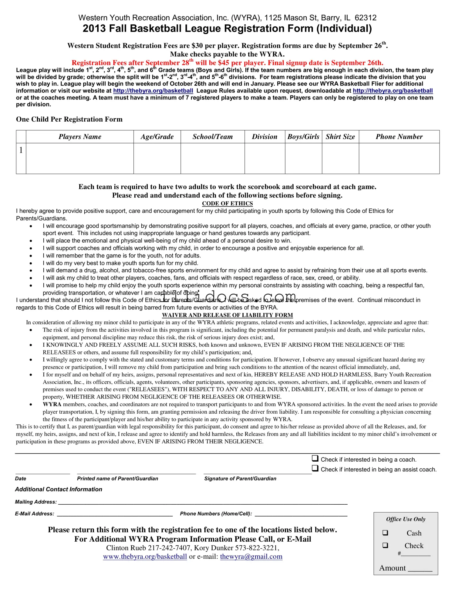 Fillable Barry Illinois Basketball League Template in PDF