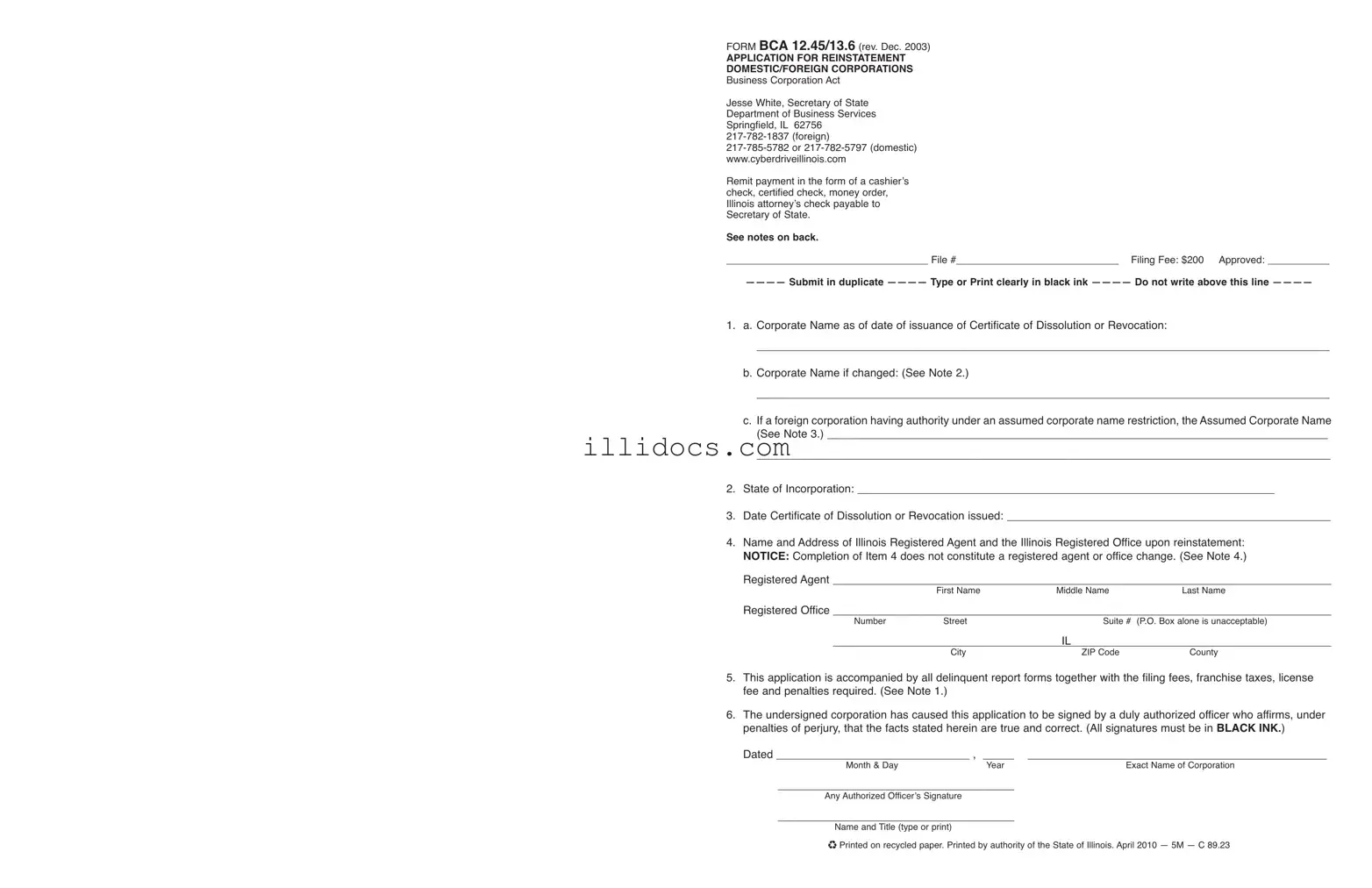 Fillable Bca 12 45 Illinois Template in PDF