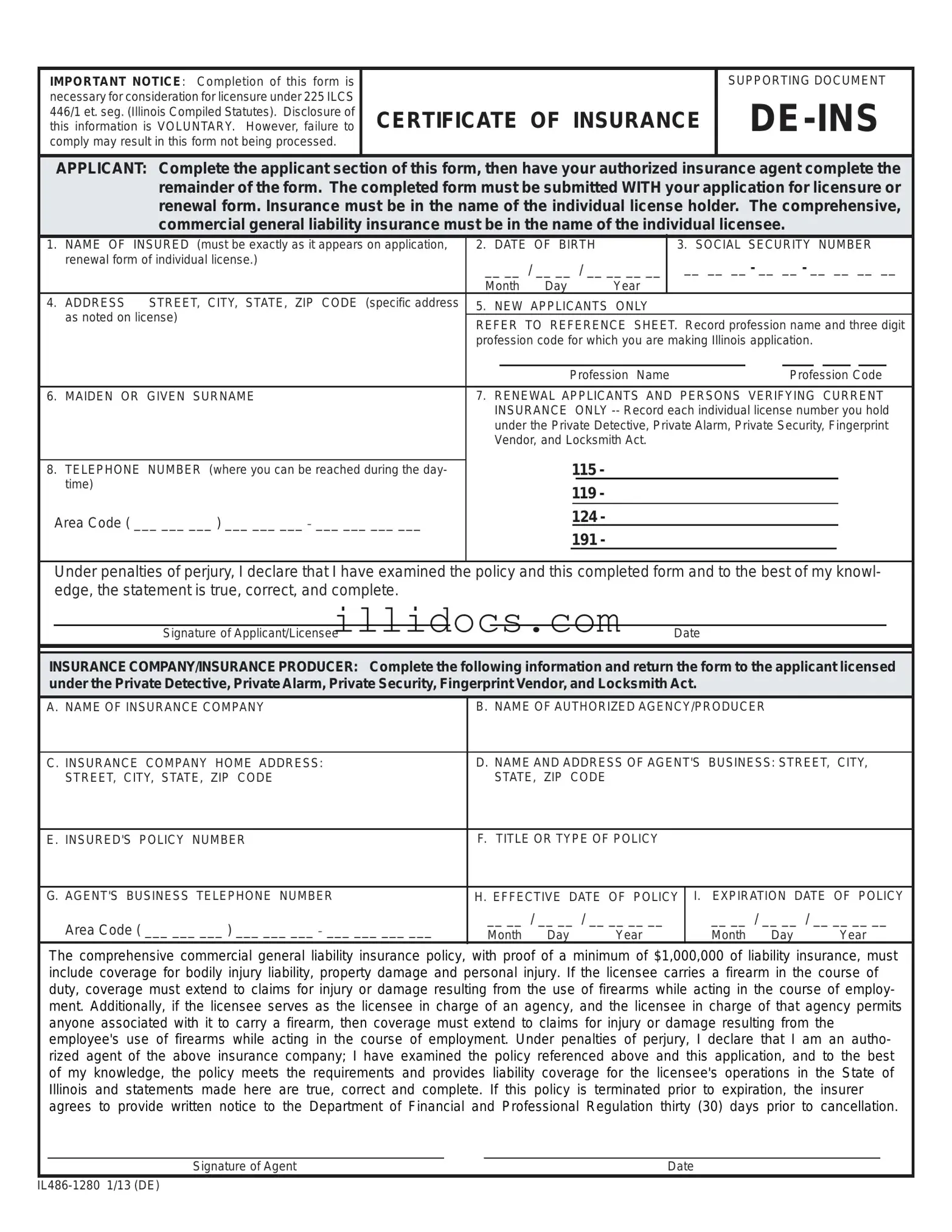 Fillable De Ins Illinois Template in PDF