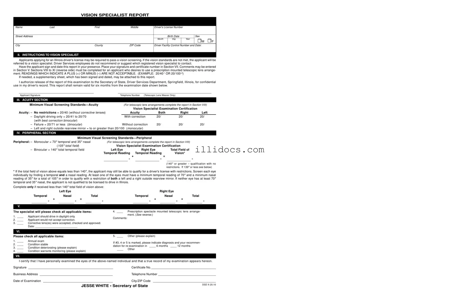Fillable Dmv Vision Test Illinois Template in PDF
