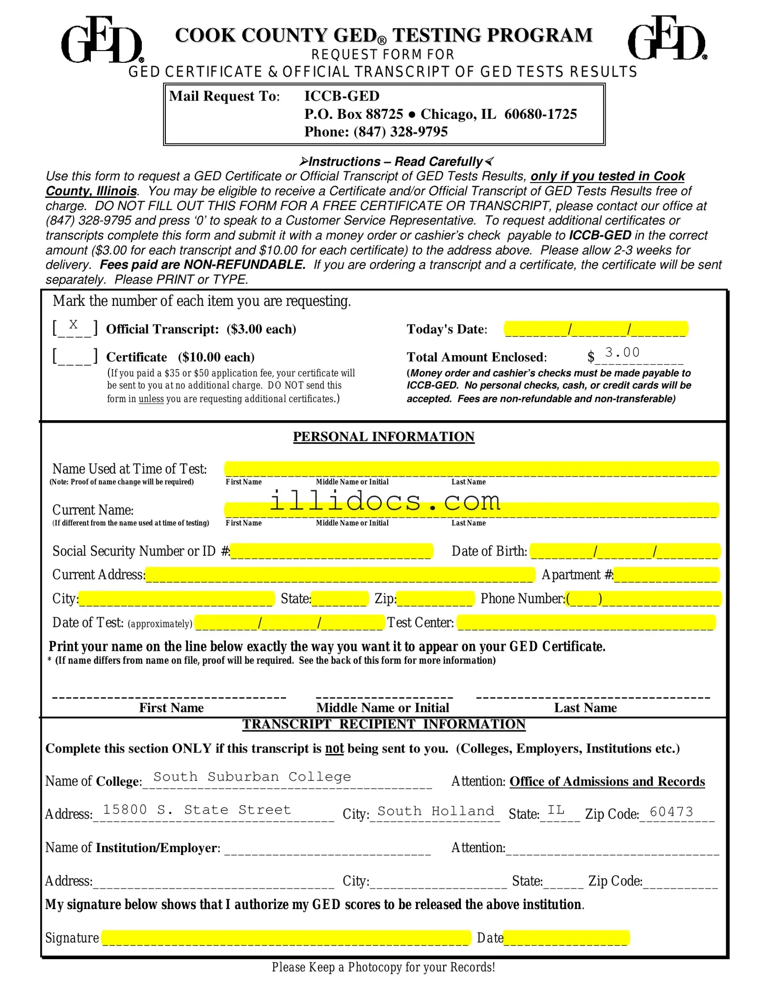 Fillable Ged Illinois Template in PDF
