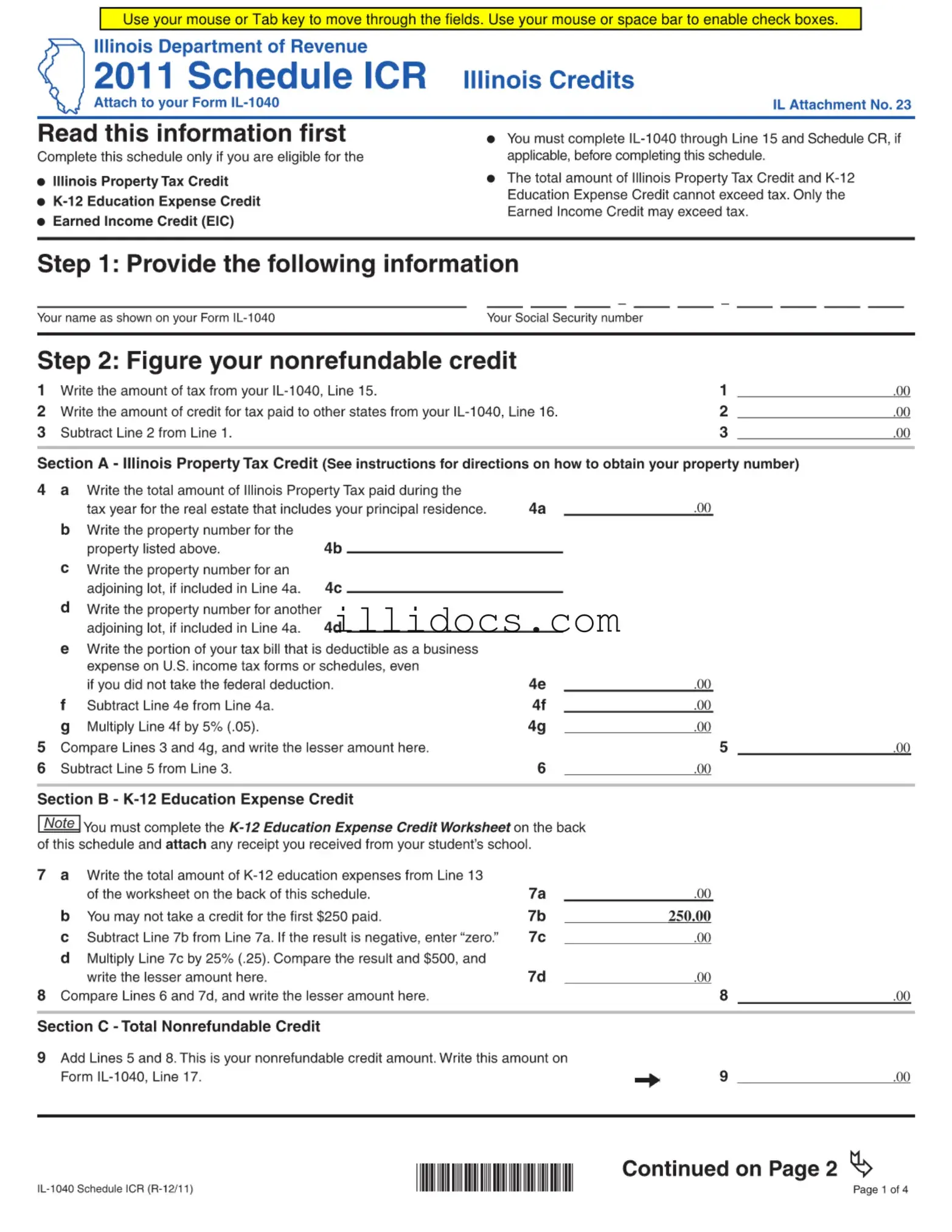 Fillable Icr Illinois Dept Template in PDF