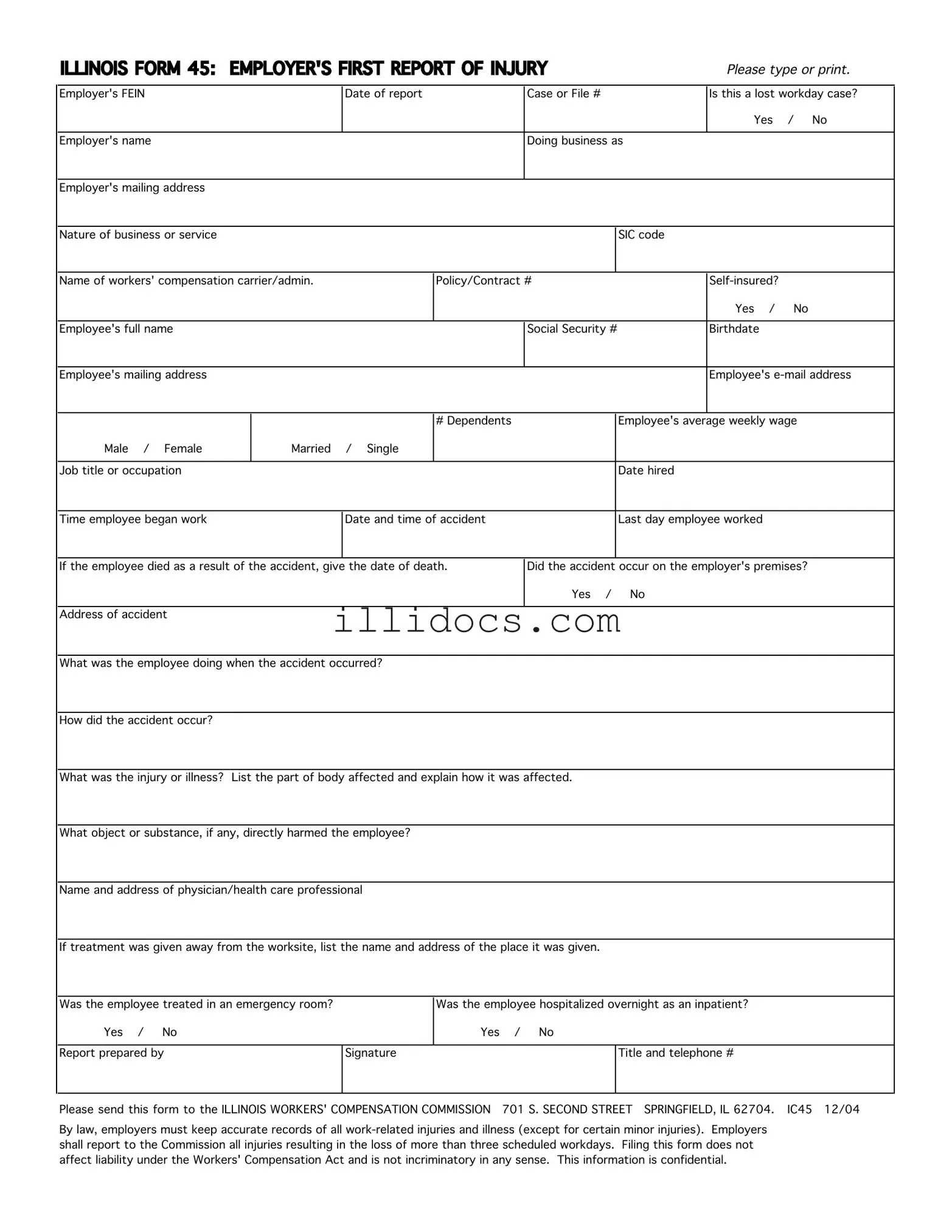 Fillable Illinois 45 Template in PDF