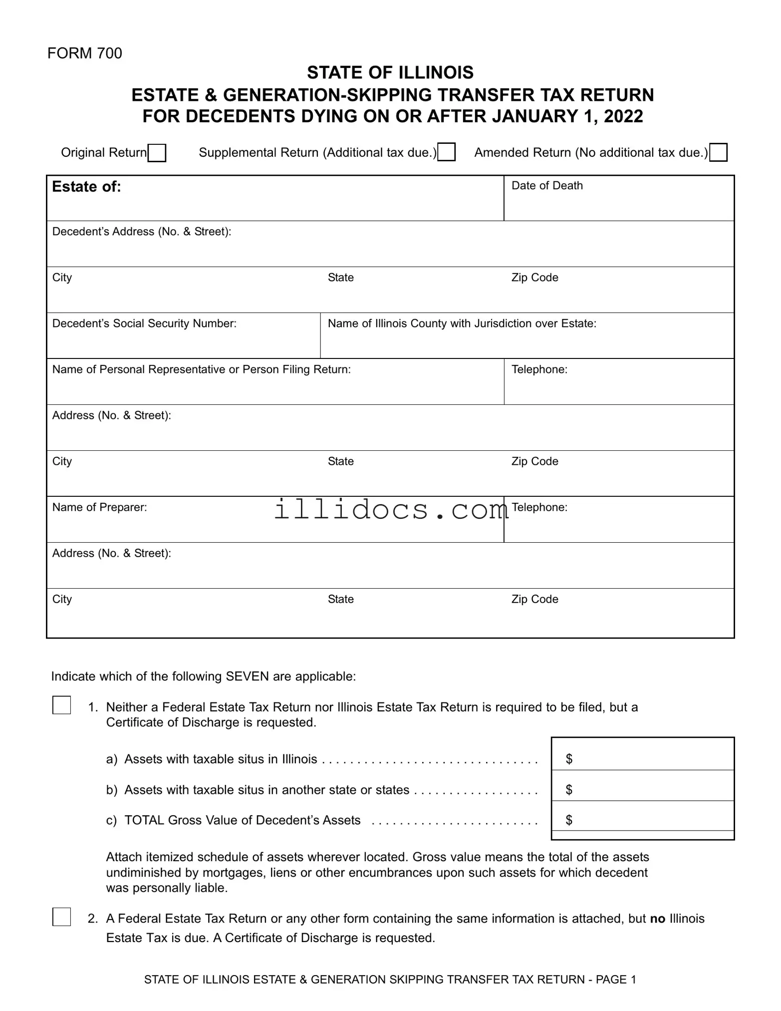 Fillable Illinois 700 Template in PDF