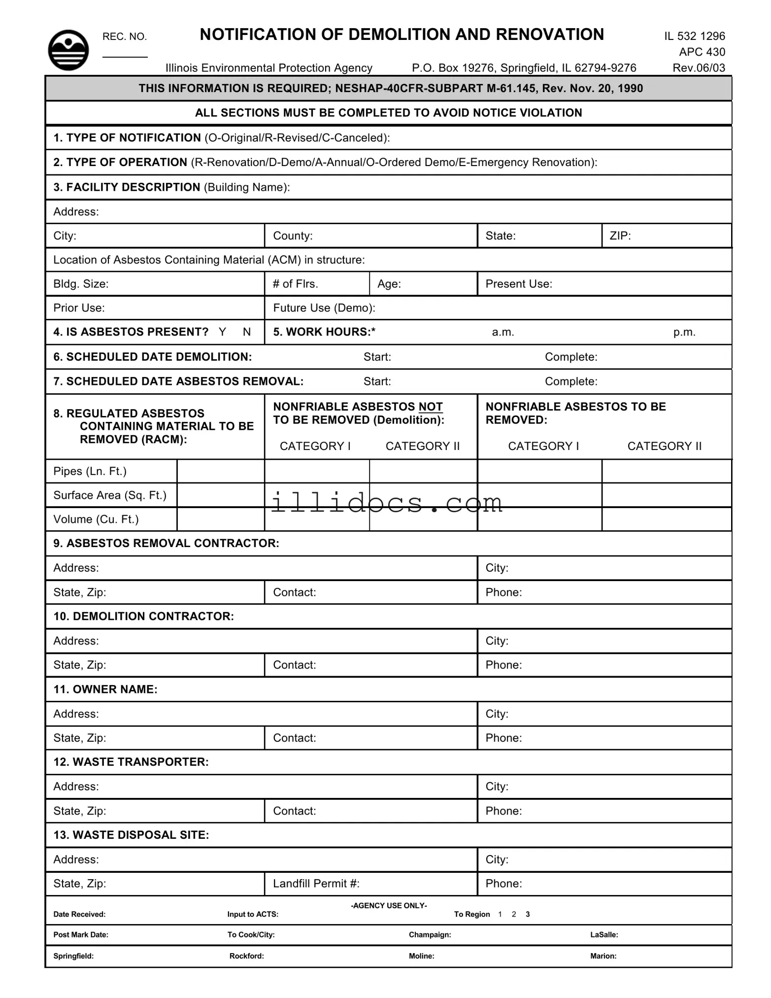 Fillable Illinois Apc 430 Template in PDF