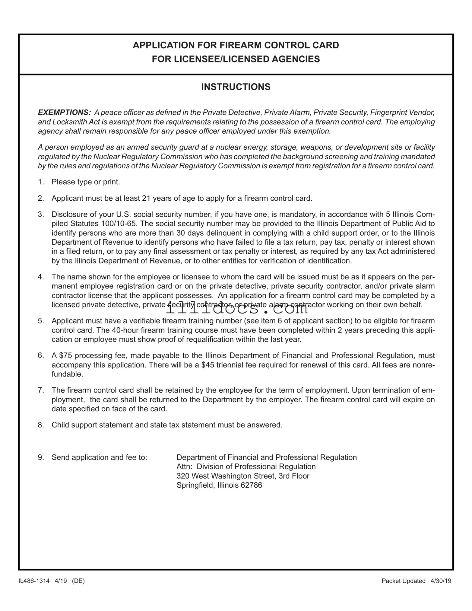 Fillable Illinois Application Firearm Template in PDF