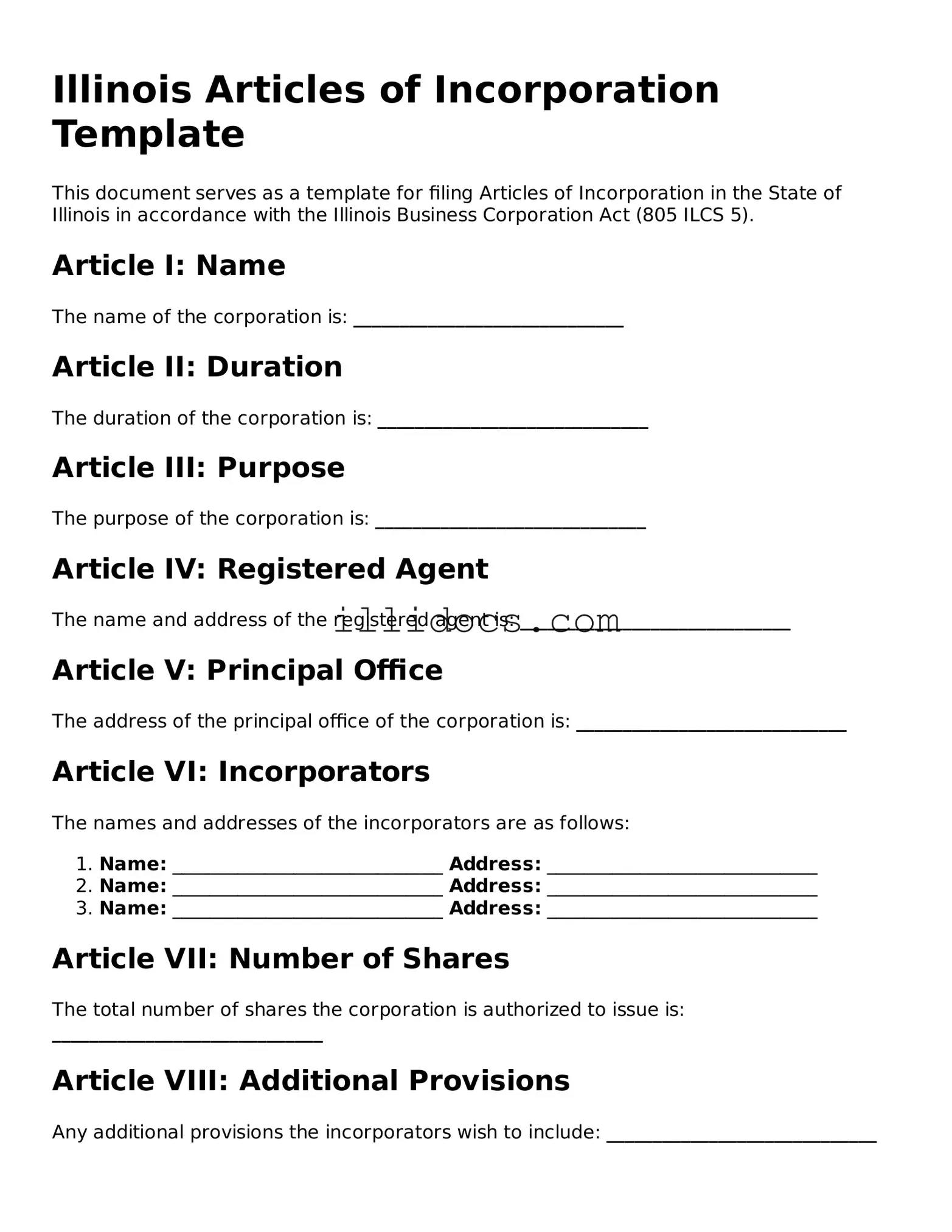 Official  Articles of Incorporation Document for Illinois