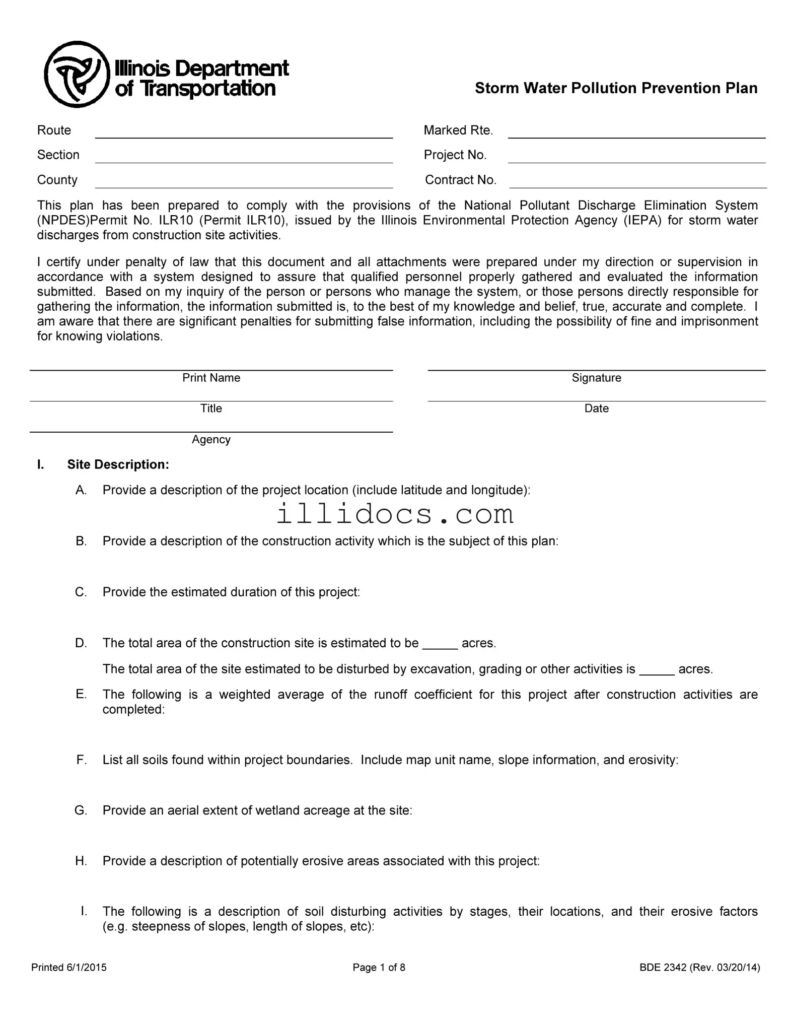Fillable Illinois Bde 2342 Template in PDF