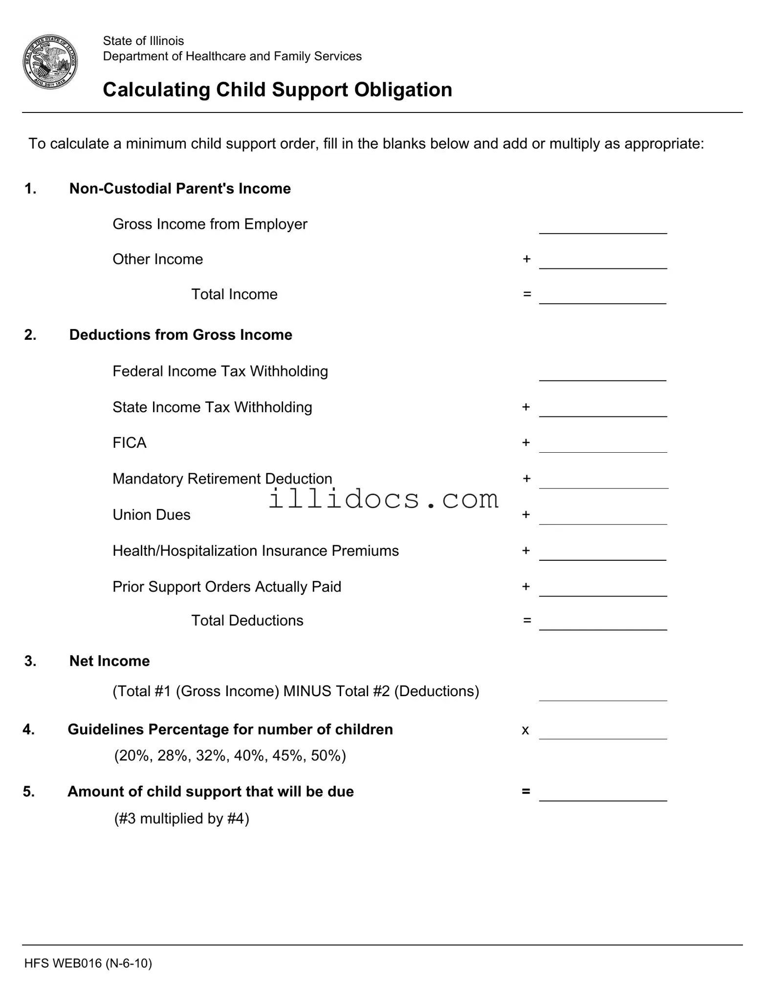 Fillable Illinois Calculating Support Template in PDF