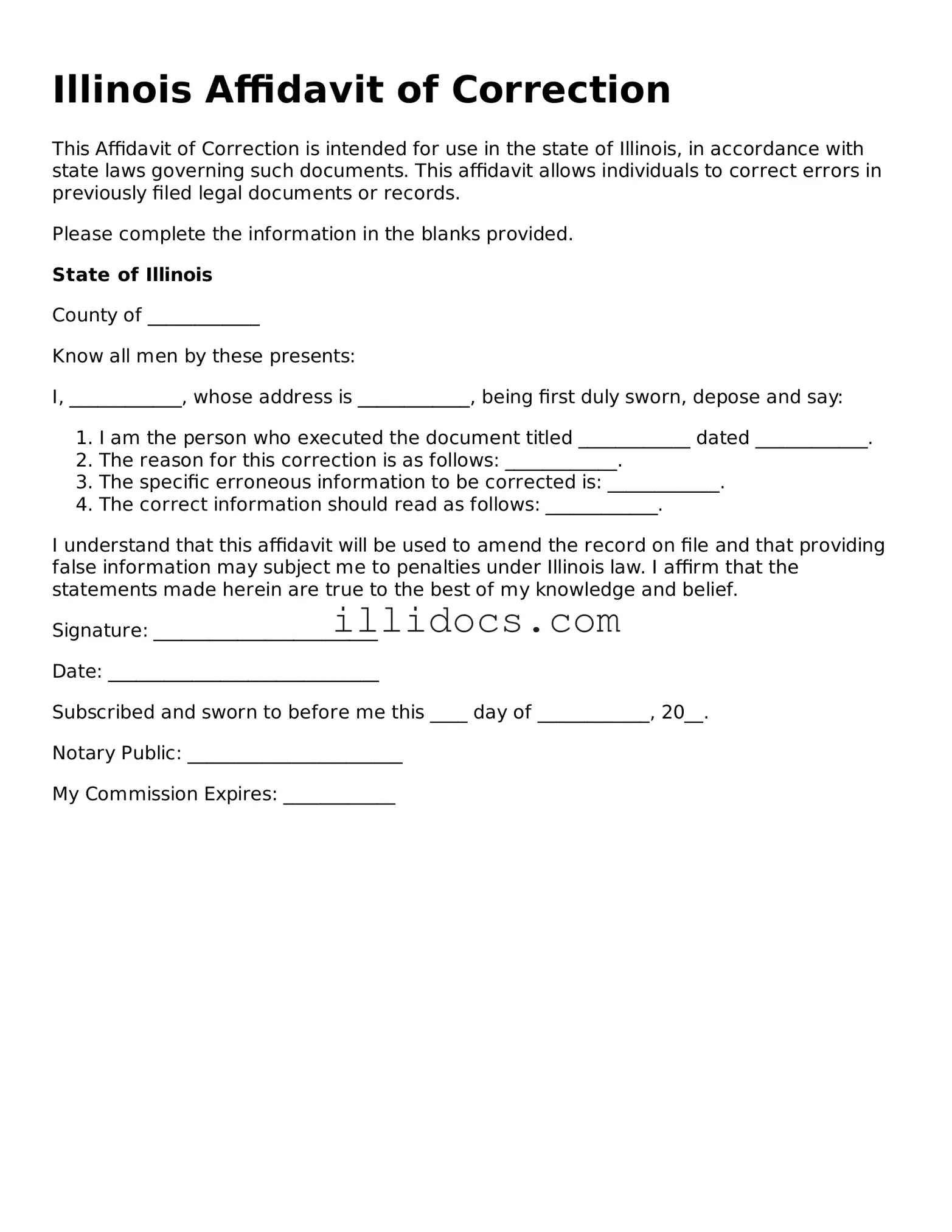 Official  Affidavit of Correction Document for Illinois
