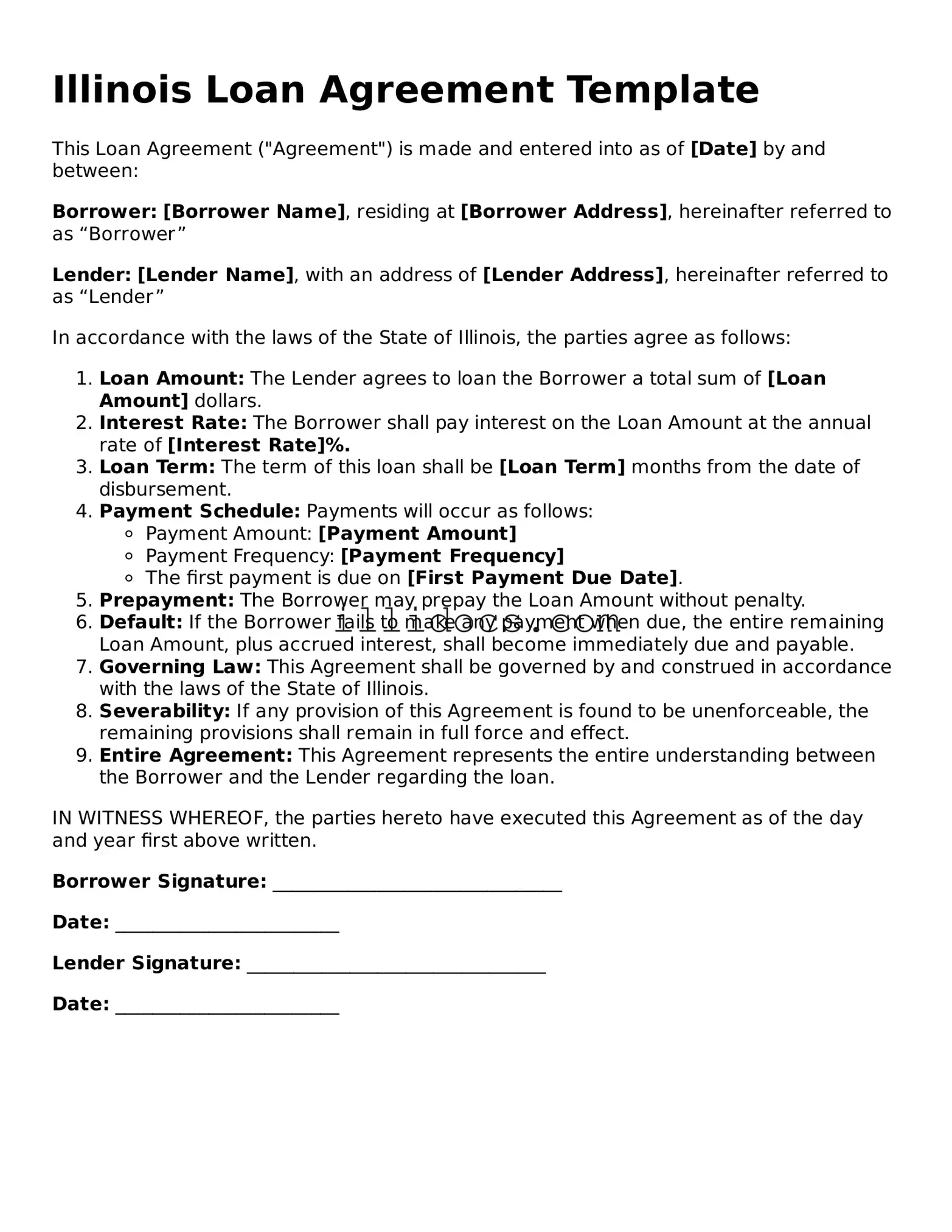Official  Loan Agreement Document for Illinois