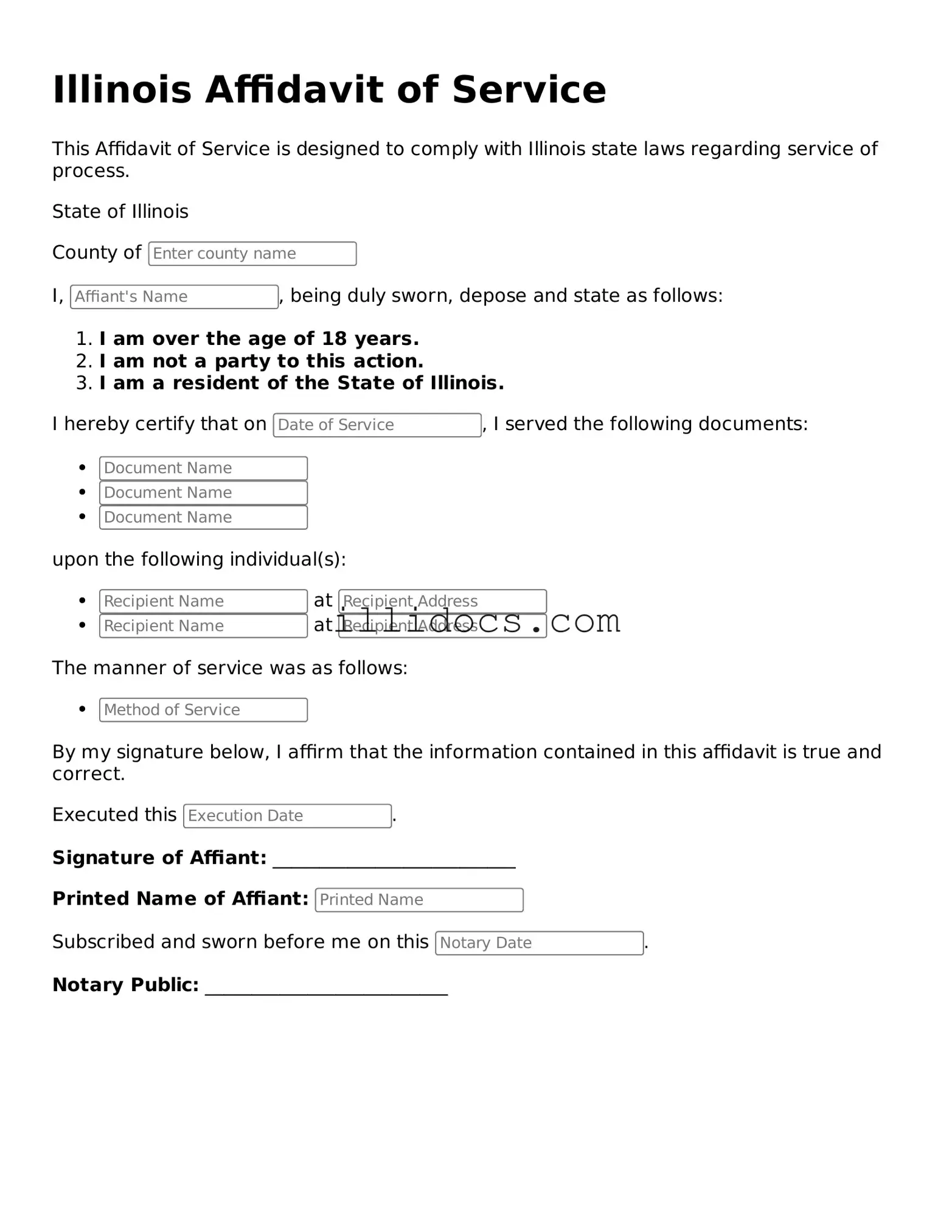 Official  Affidavit of Service Document for Illinois