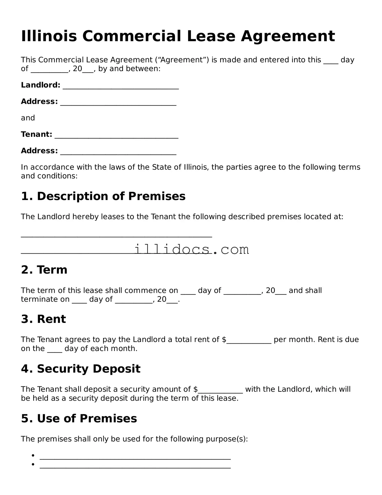 Official  Commercial Lease Agreement Document for Illinois