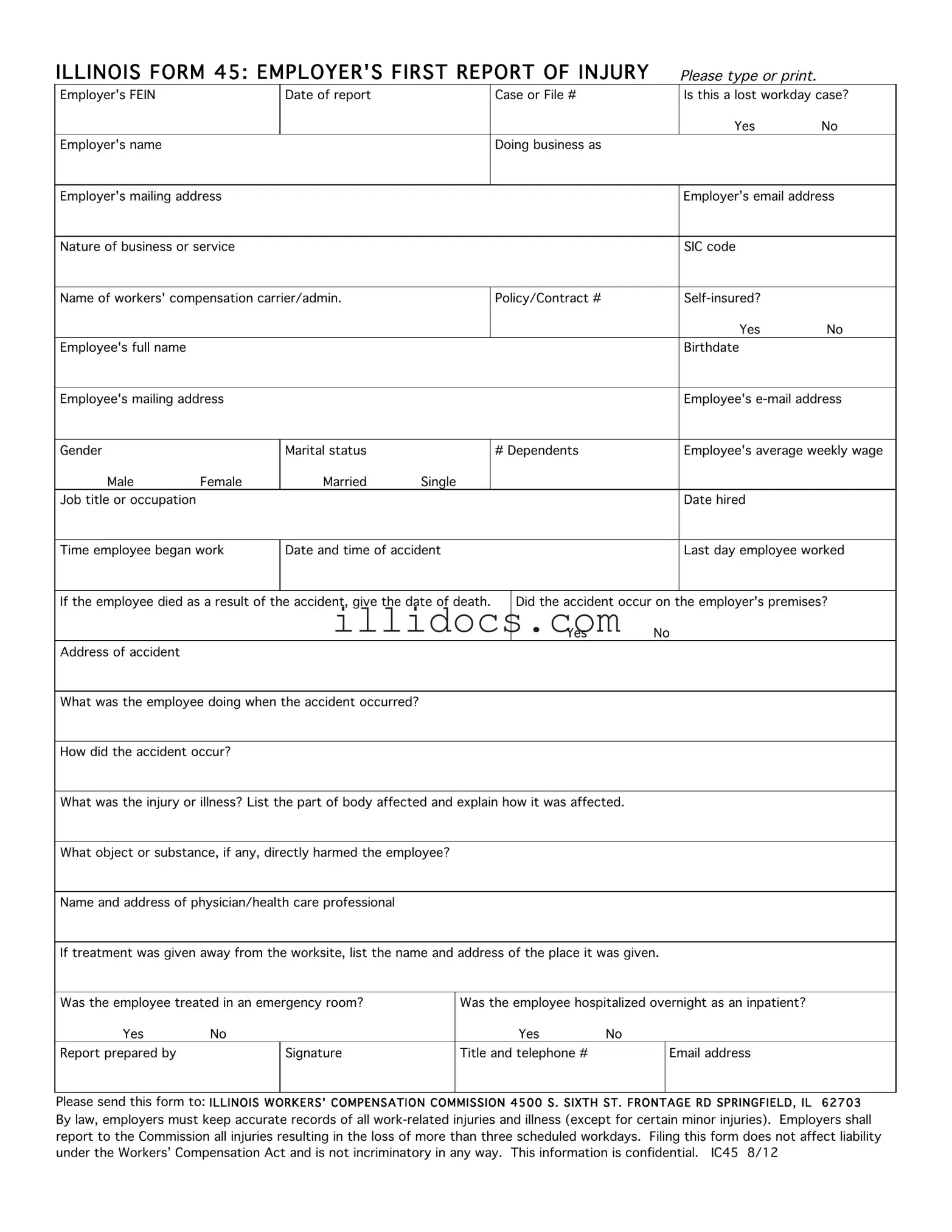 Fillable Illinois First Report 45 Template in PDF