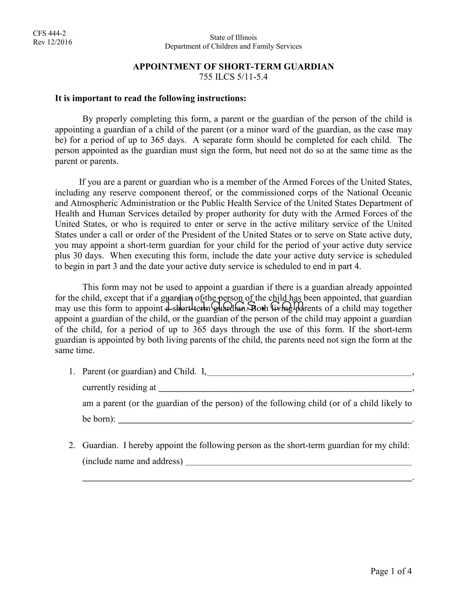 Fillable Illinois Guardian Template in PDF