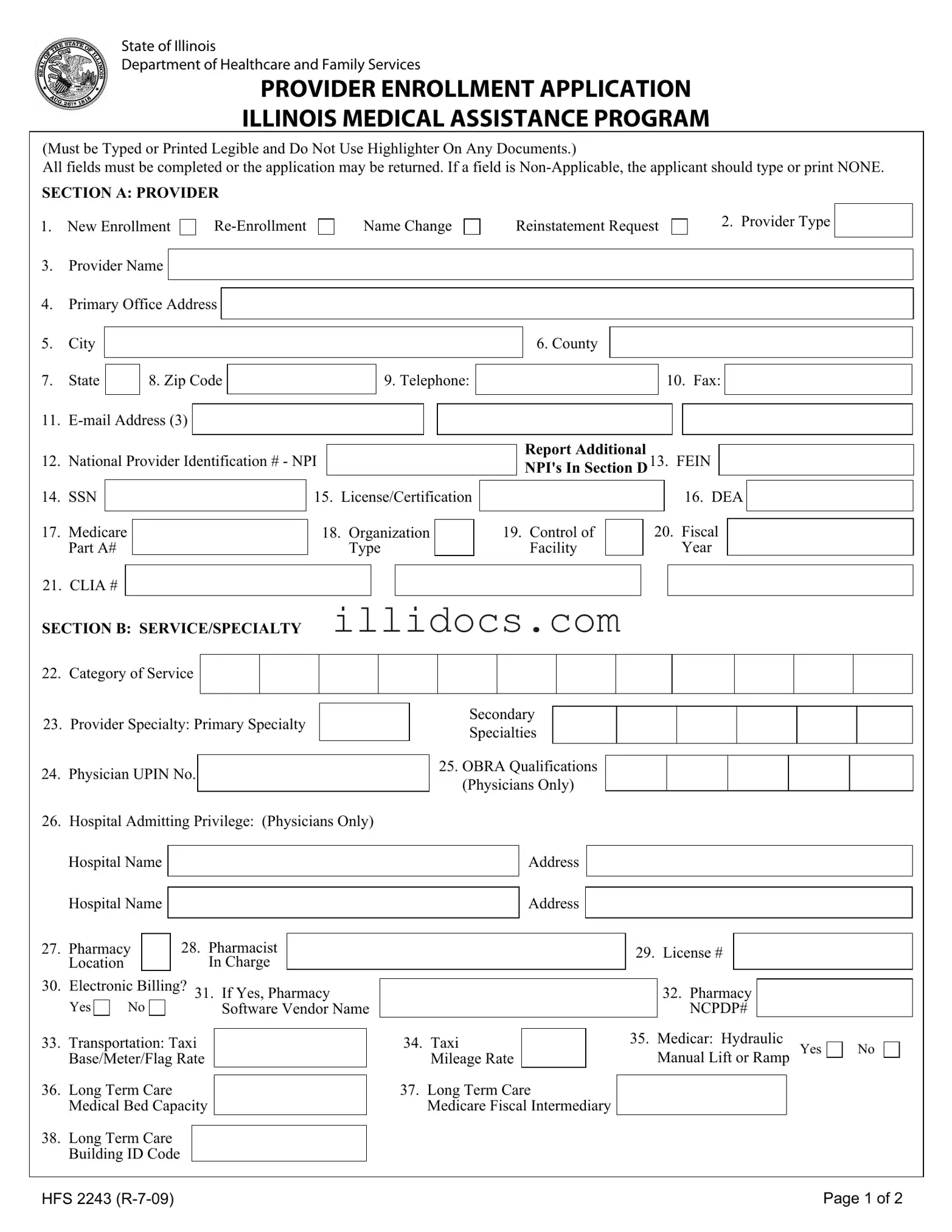 Fillable Illinois Hfs 2243 Template in PDF