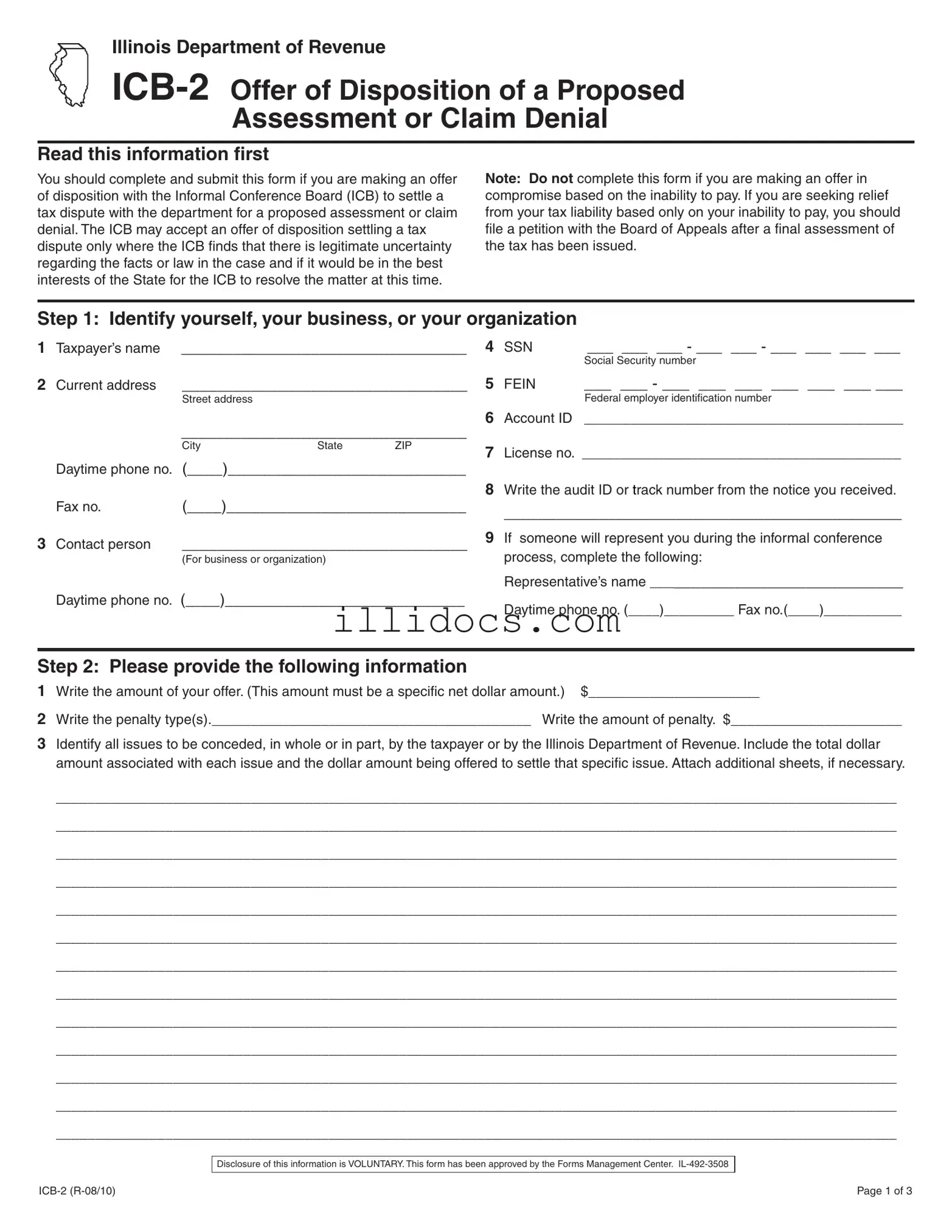 Fillable Illinois Icb 2 Template in PDF