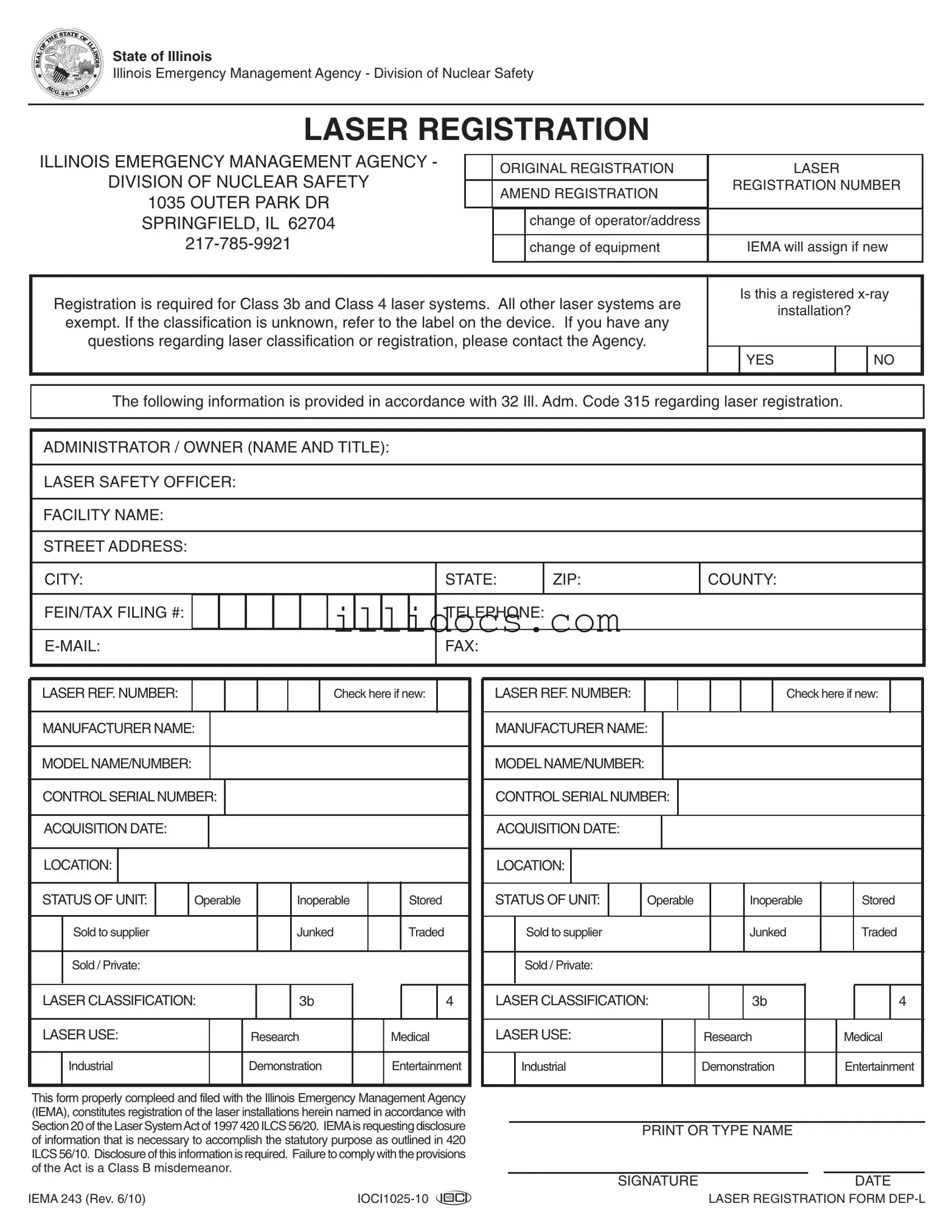 Fillable Illinois Iema 243 Template in PDF