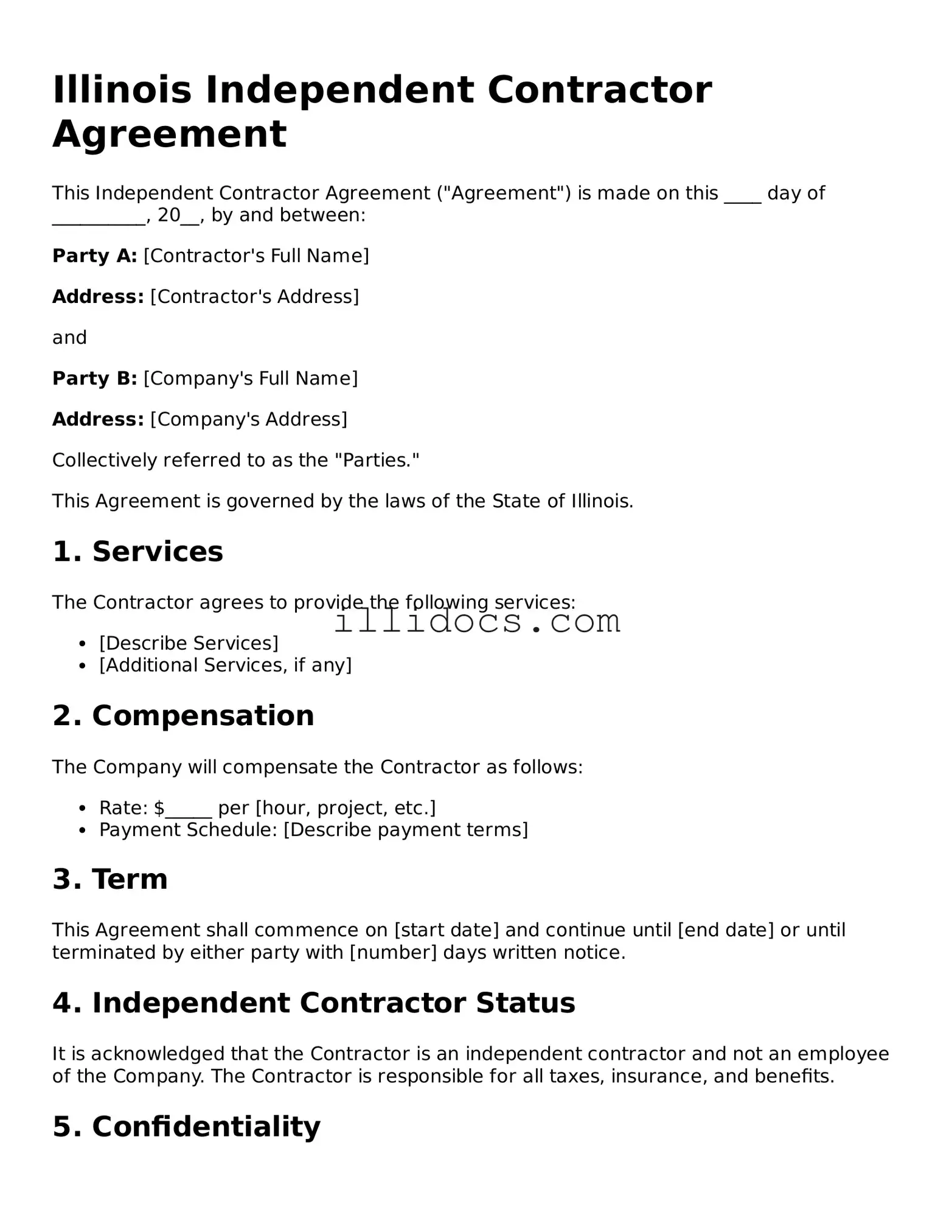 Official  Independent Contractor Agreement Document for Illinois