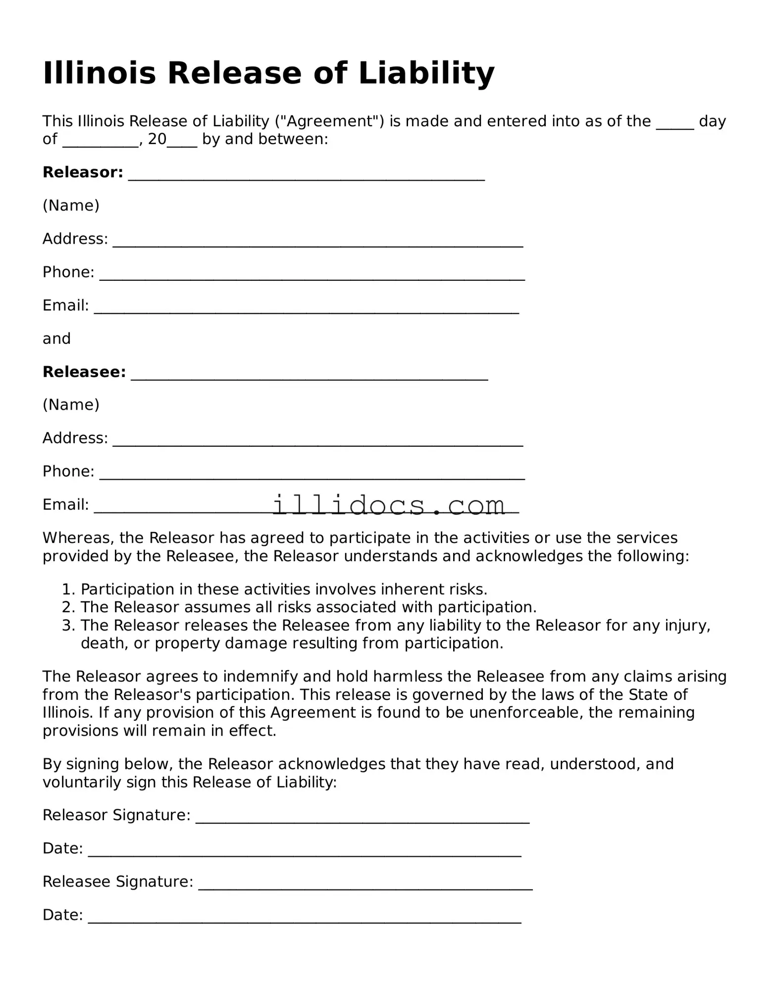 Official  Release of Liability Document for Illinois