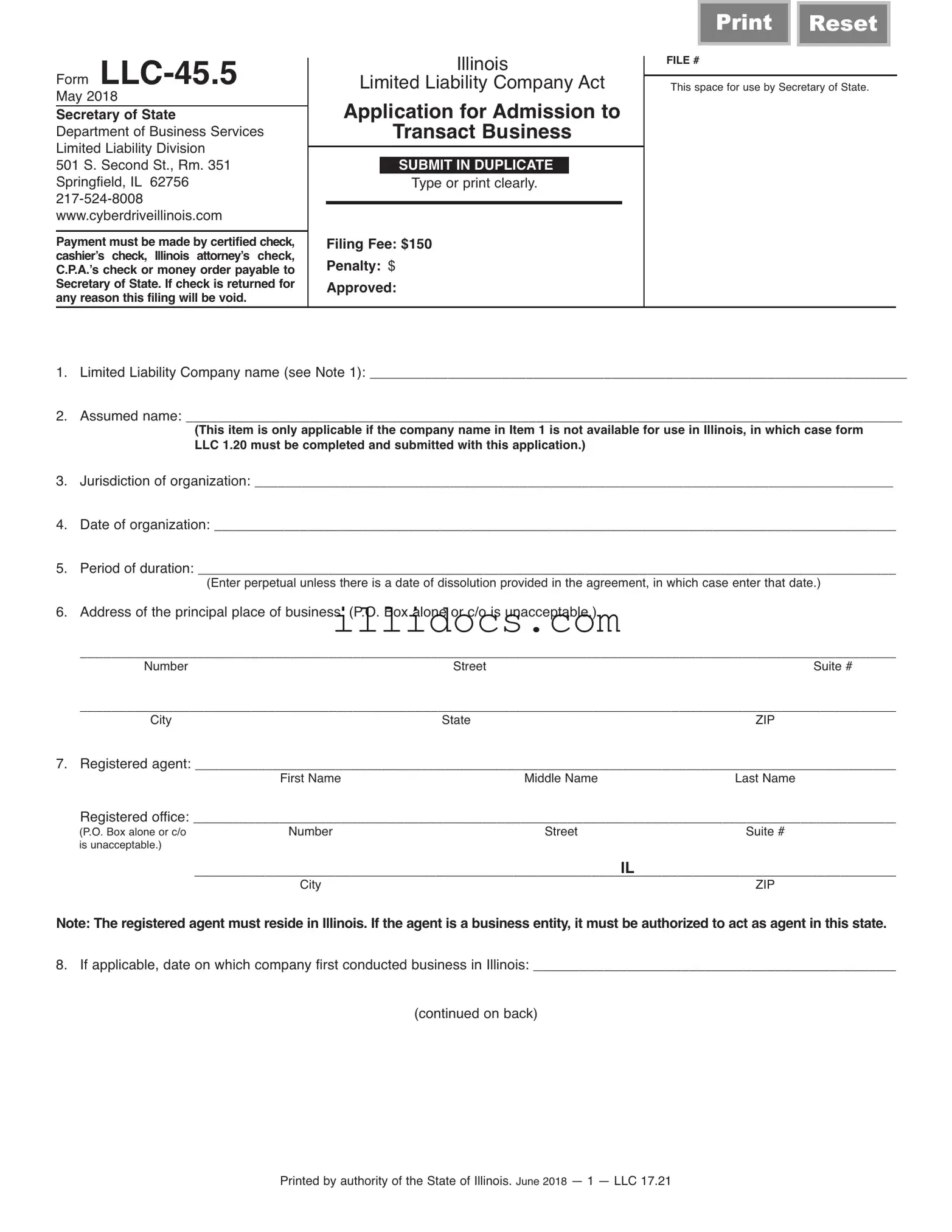 Fillable Illinois Llc 45 5 Template in PDF