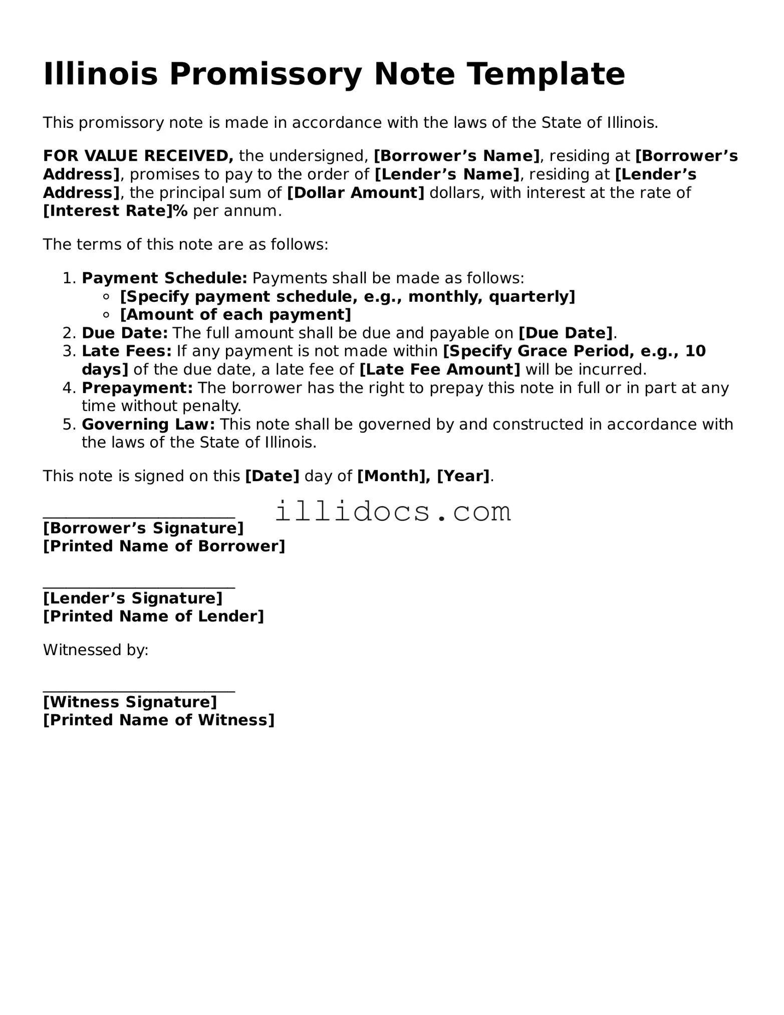 Official  Promissory Note Document for Illinois