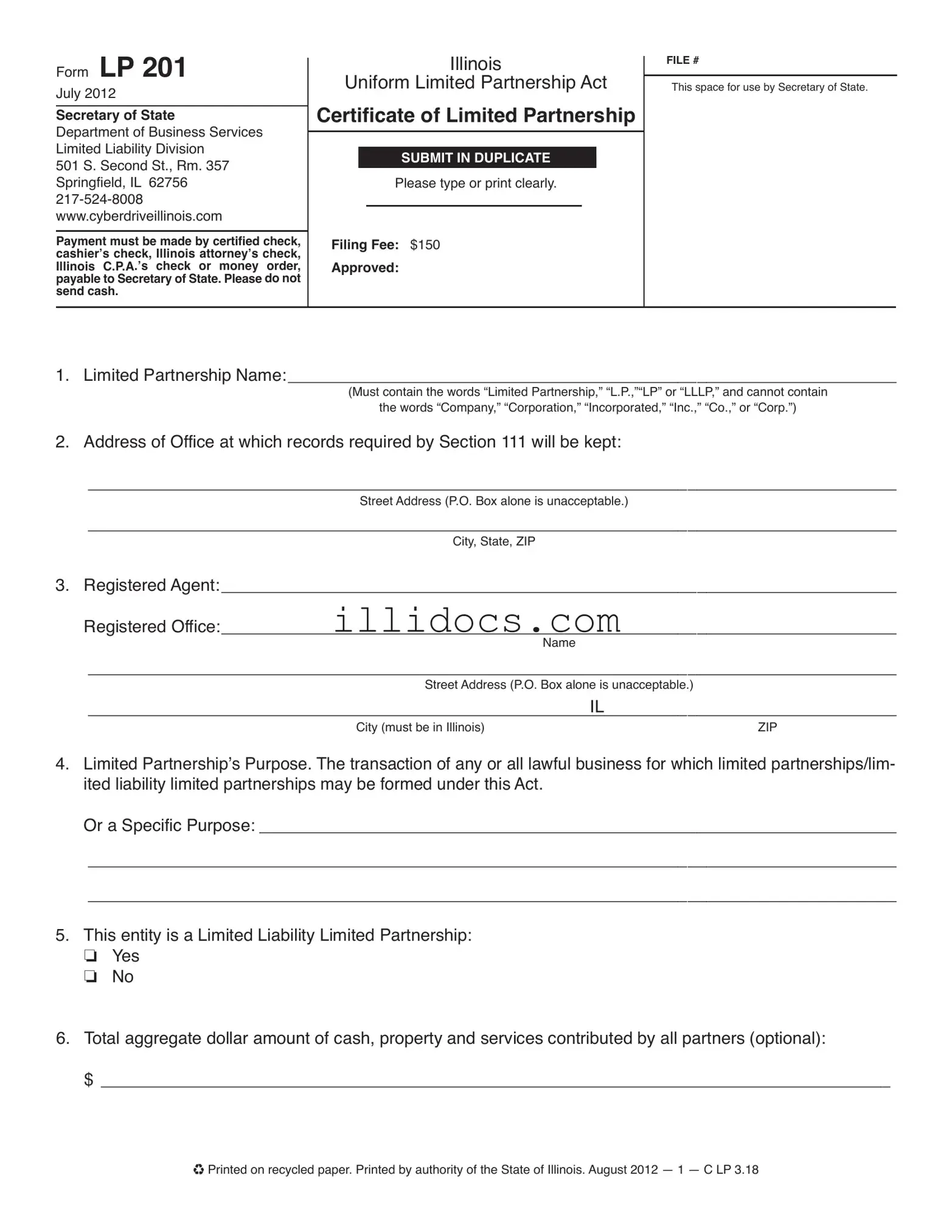 Fillable Illinois Lp 201 Template in PDF