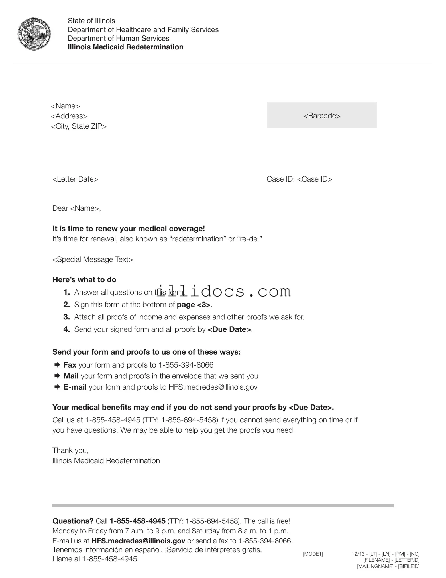 Fillable Illinois Medicaid Redetermination Template in PDF
