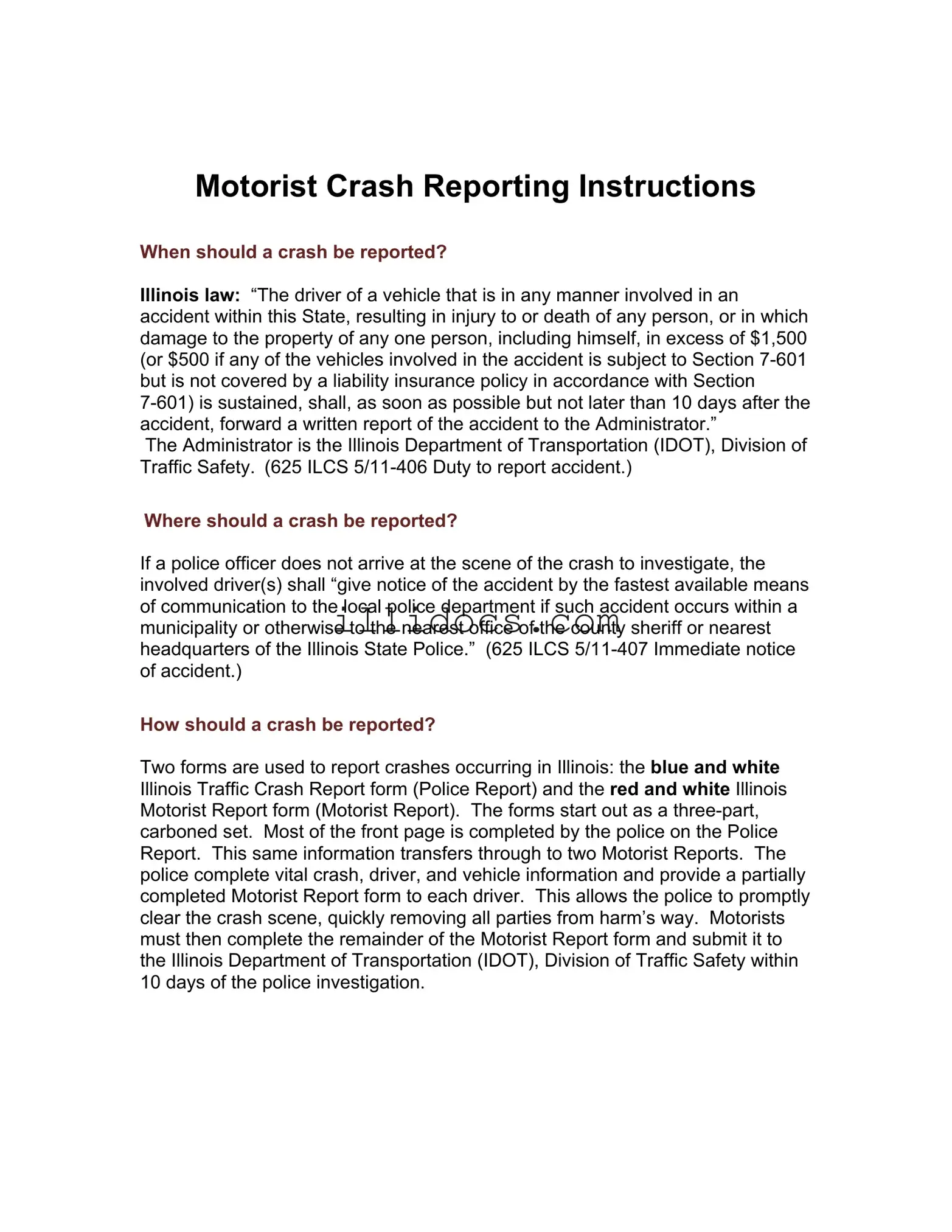 Fillable Illinois Motorist Report Template in PDF