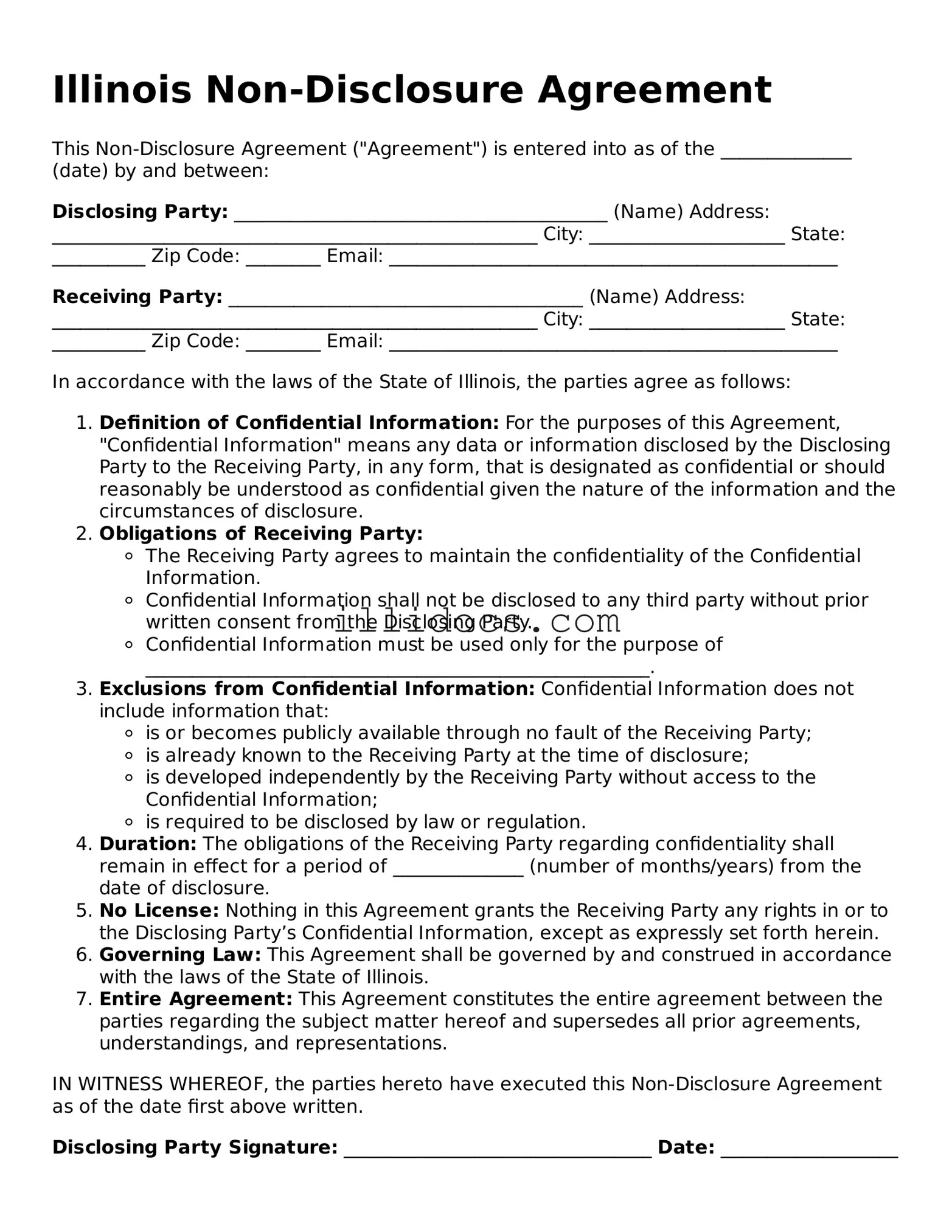 Official  Non-disclosure Agreement Document for Illinois