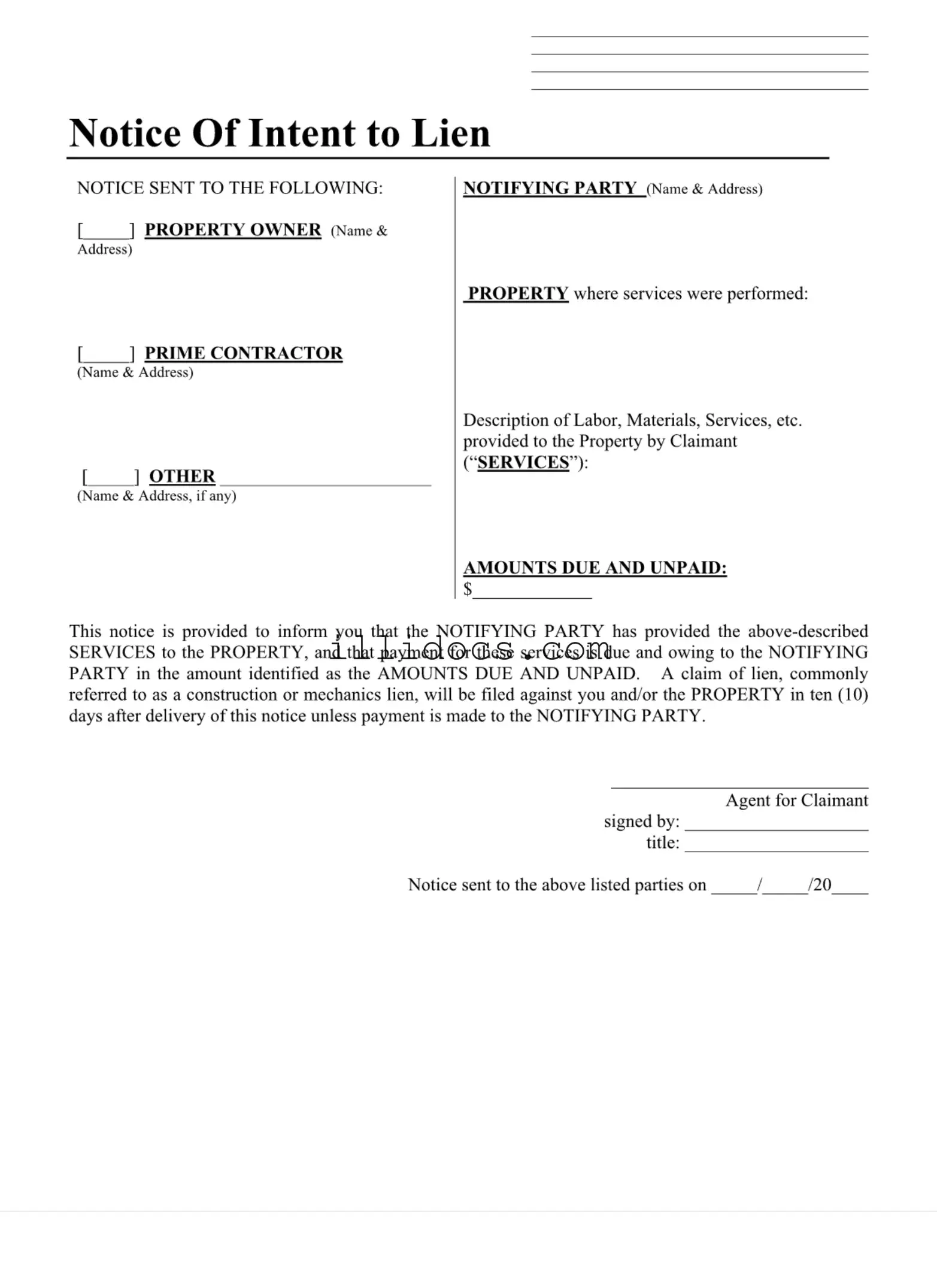 Fillable Illinois Notice Lien Template in PDF