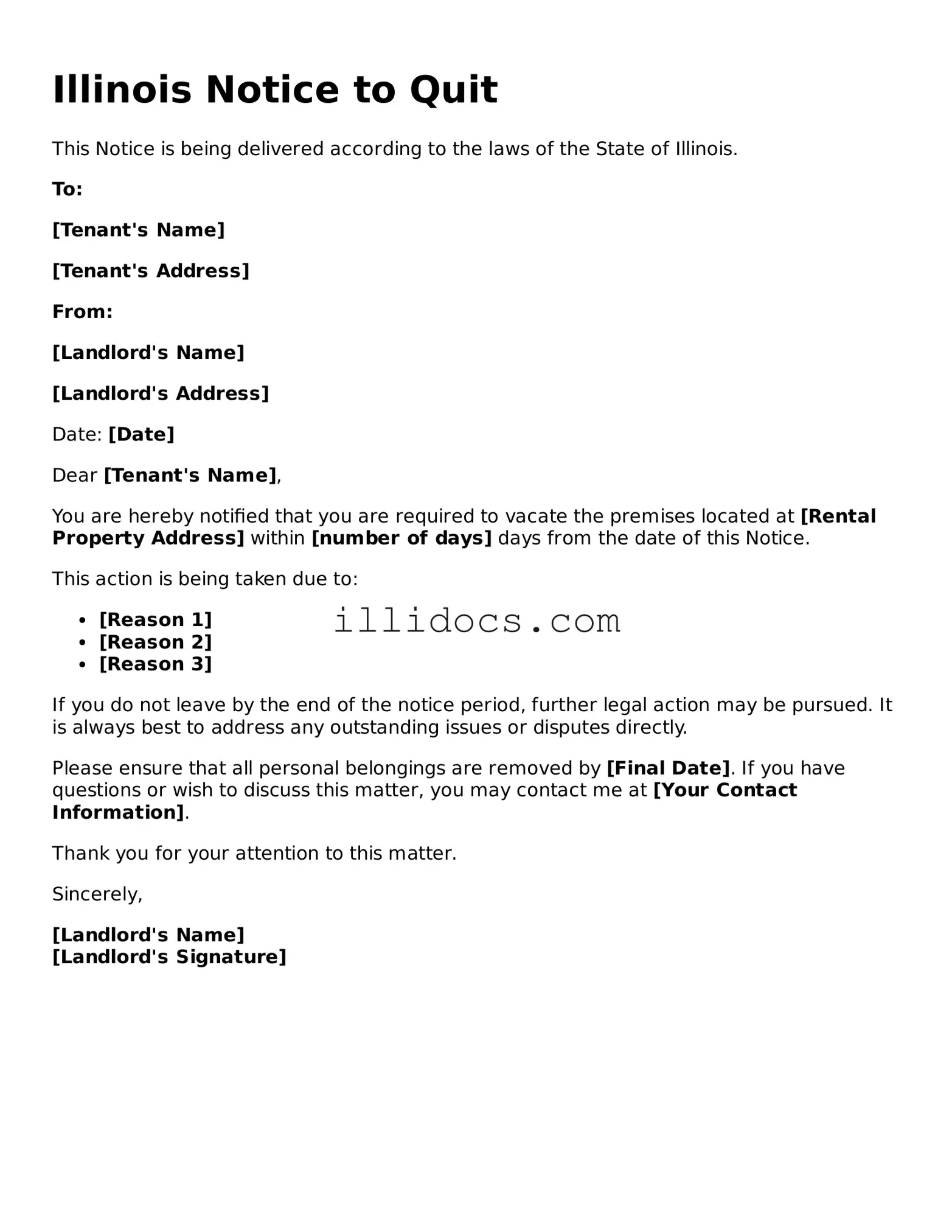 Official  Notice to Quit Document for Illinois