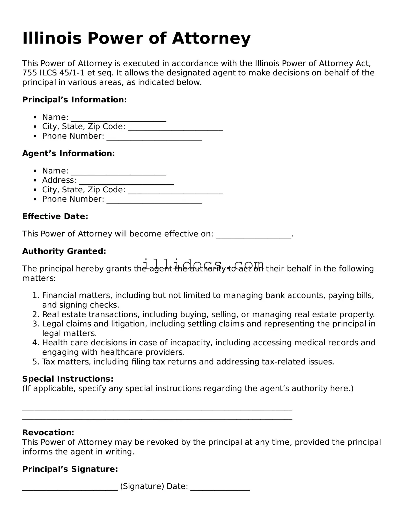 Official  Power of Attorney Document for Illinois