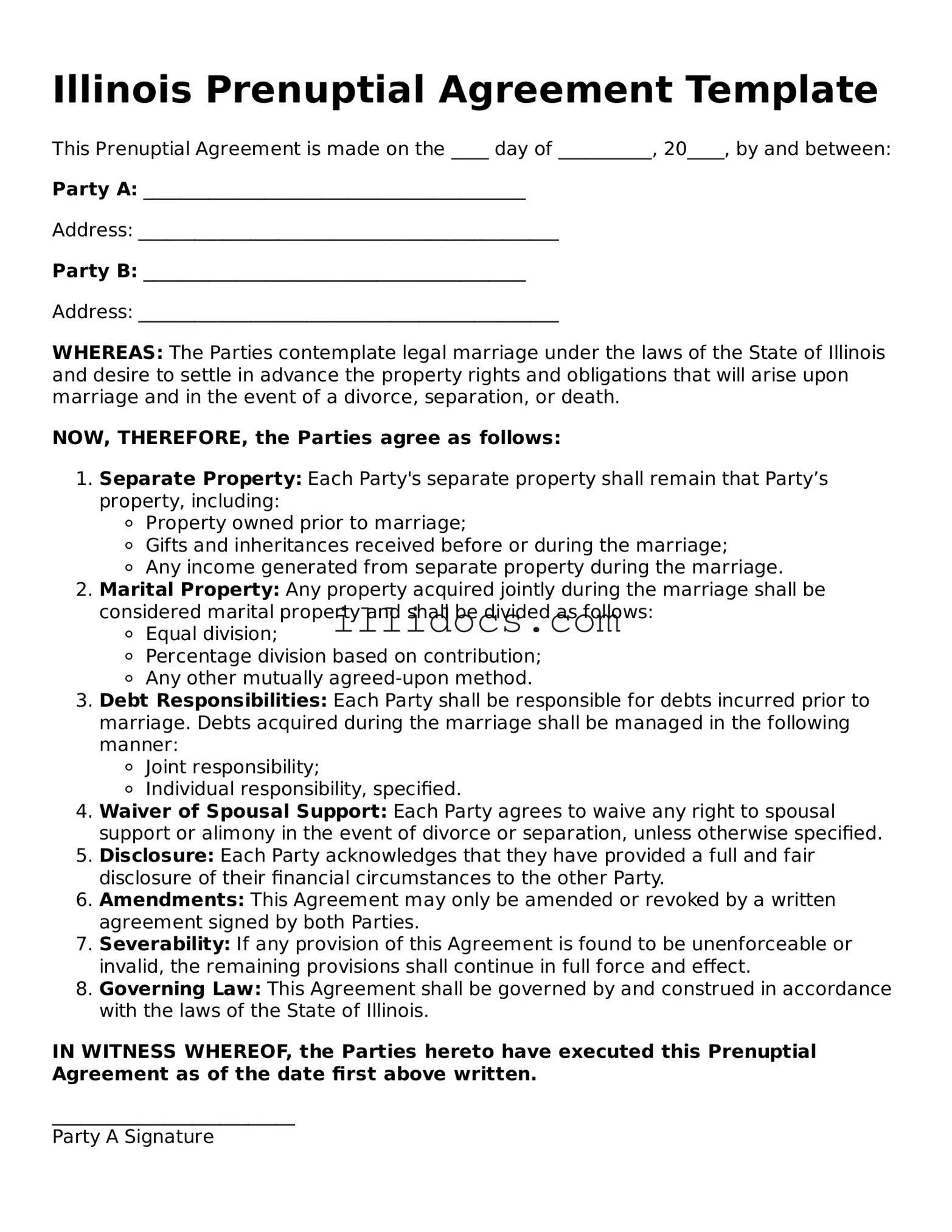 Official  Prenuptial Agreement Document for Illinois