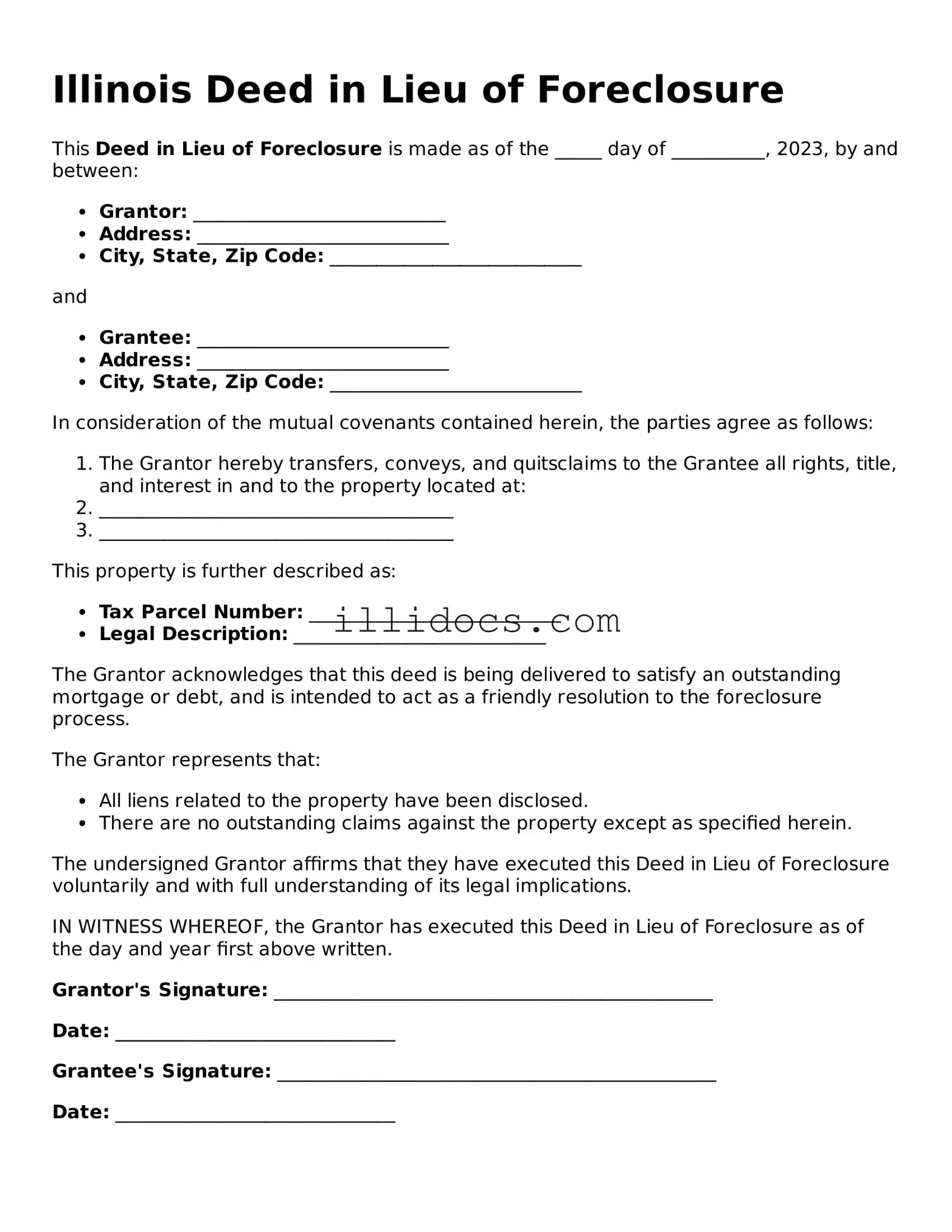 Official  Deed in Lieu of Foreclosure Document for Illinois