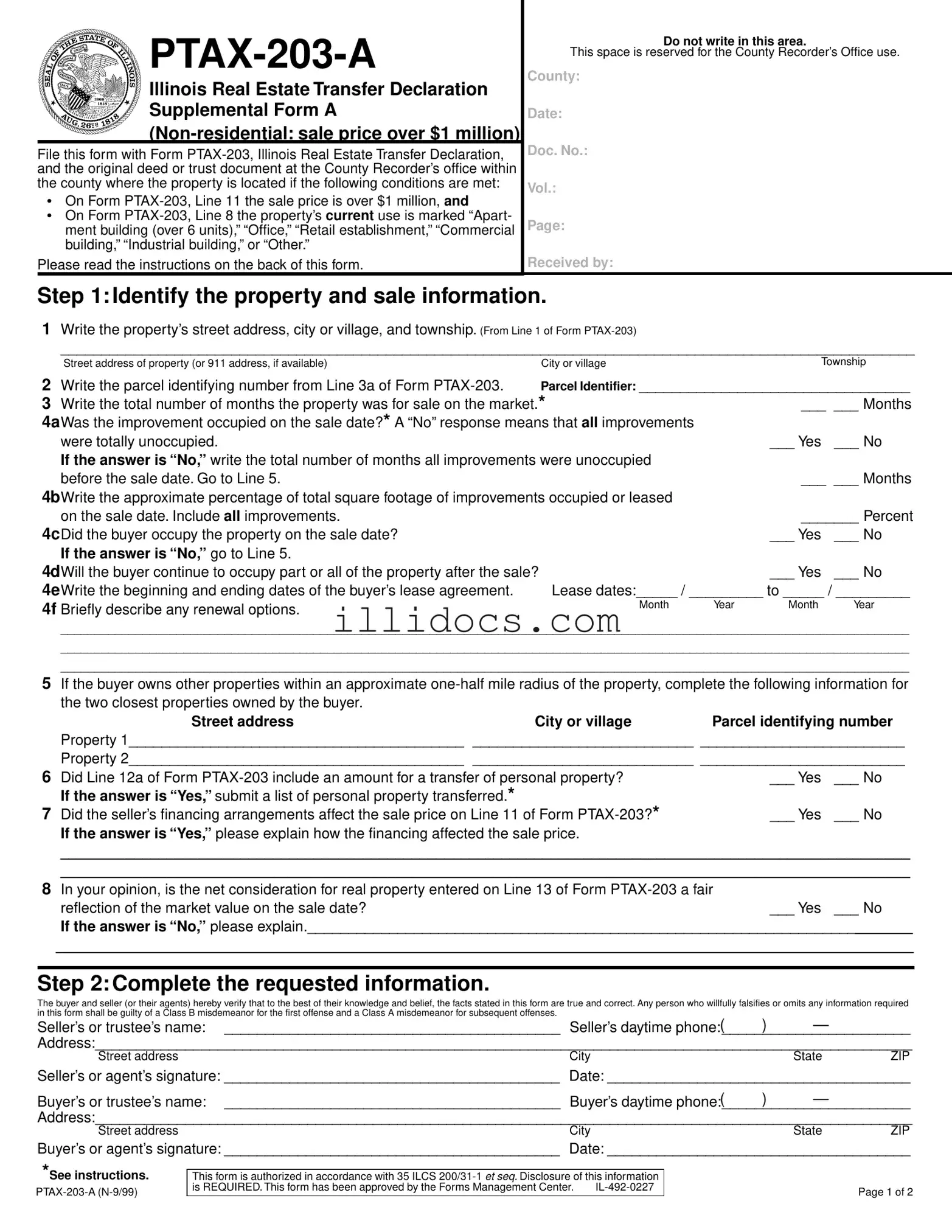 Fillable Illinois Ptax 203 A Template in PDF