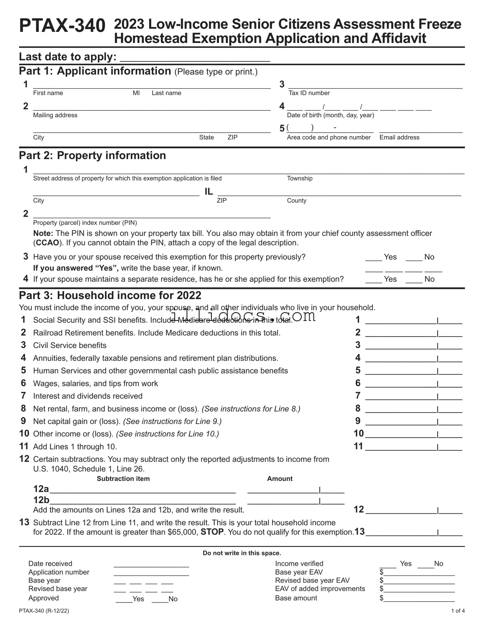 Fillable Illinois Ptax 340 Template in PDF