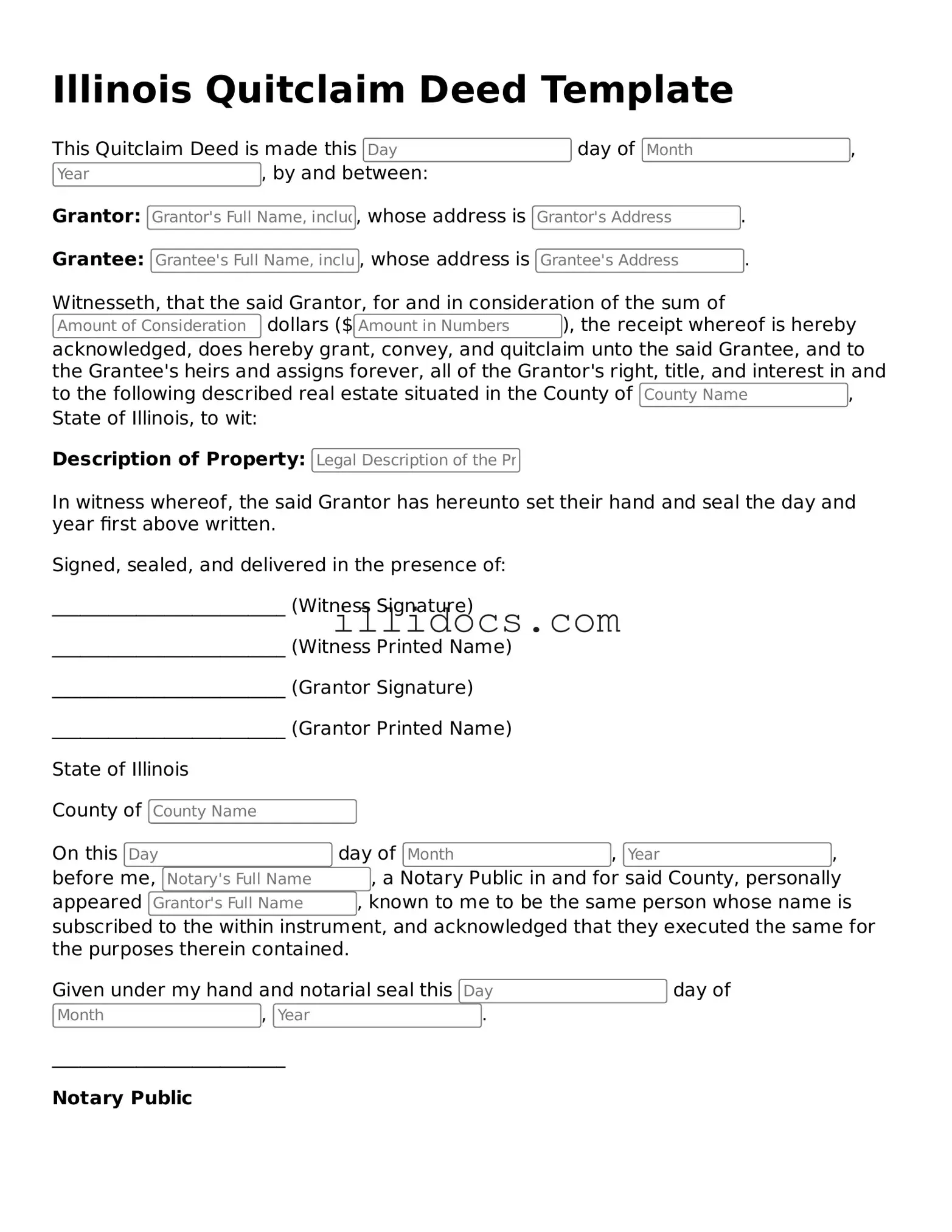 Official  Quitclaim Deed Document for Illinois