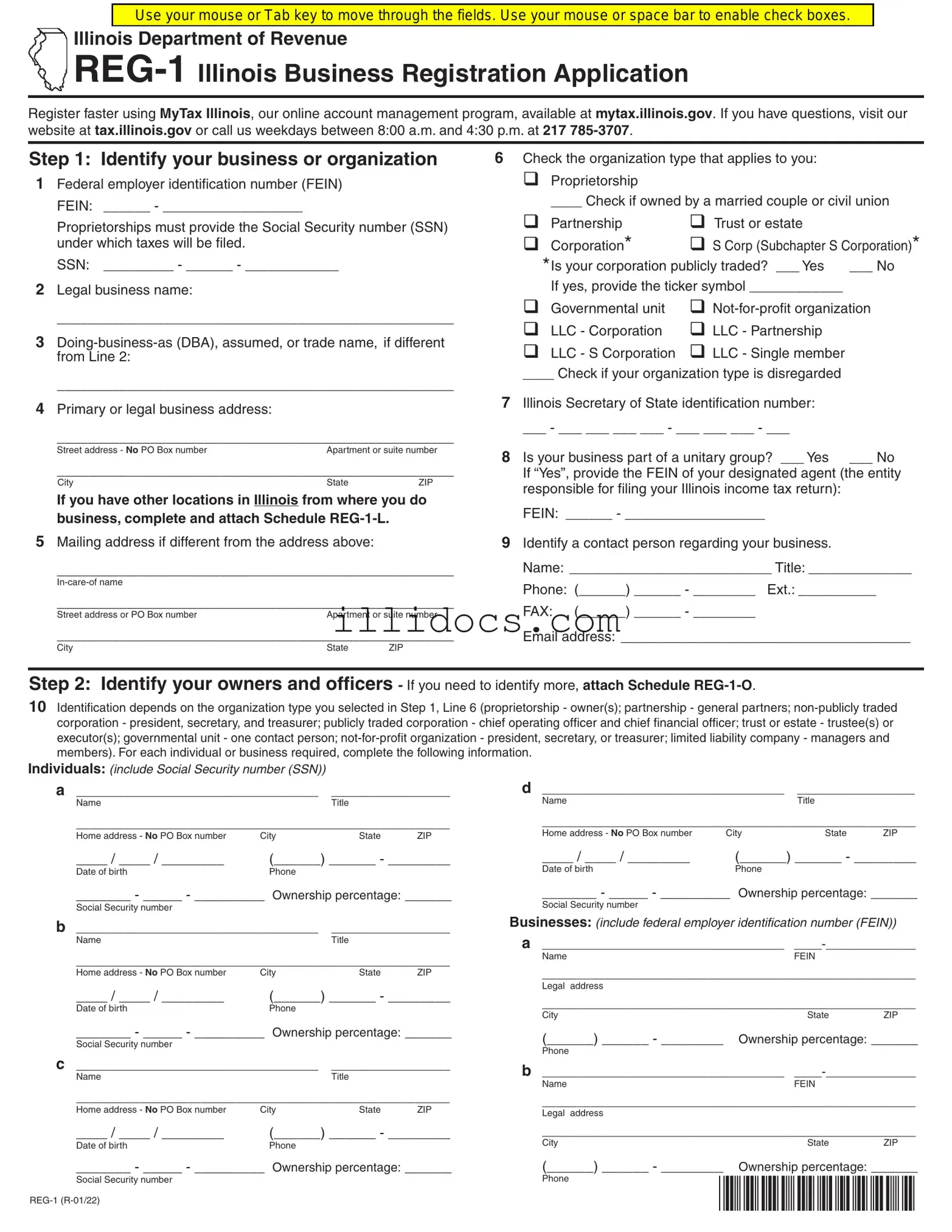 Fillable Illinois Reg 1 Template in PDF