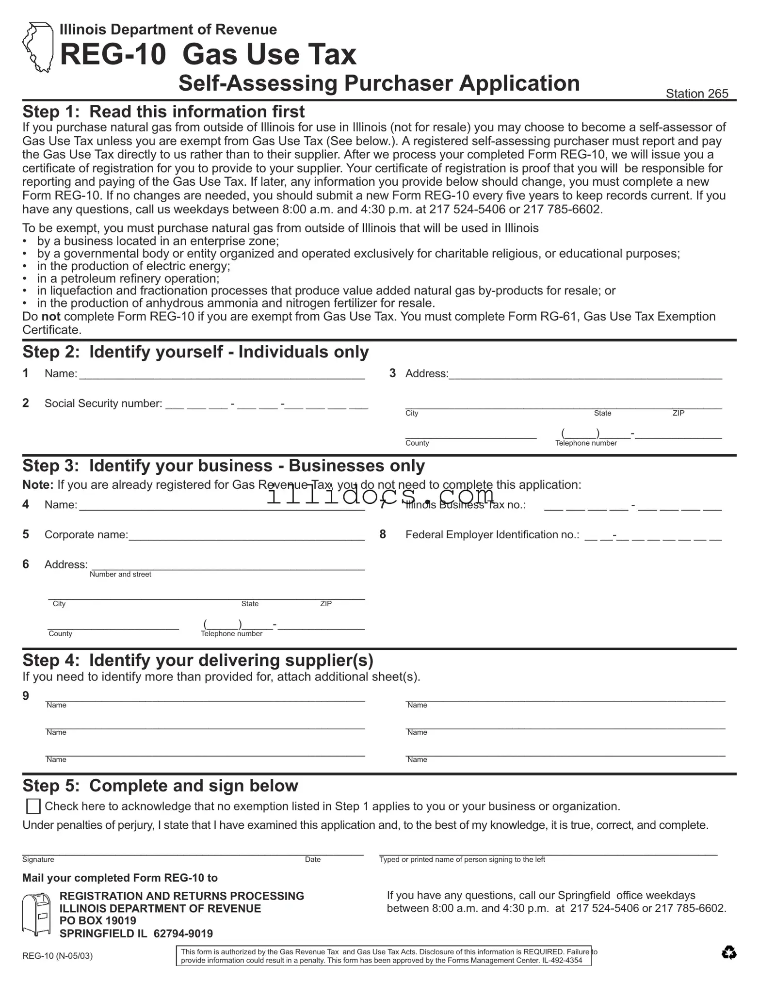 Fillable Illinois Reg 10 Template in PDF