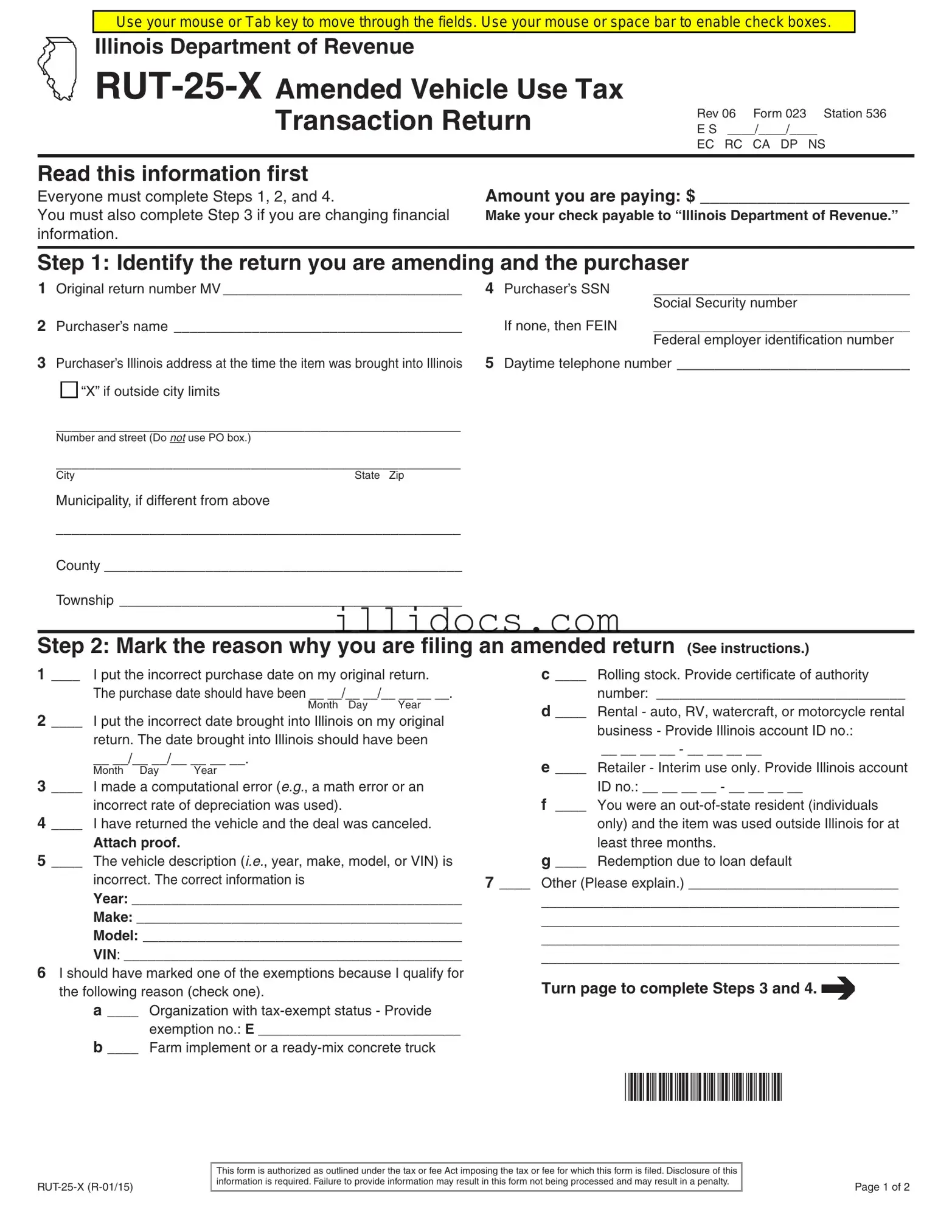 Fillable Illinois Rut 25 X Template in PDF