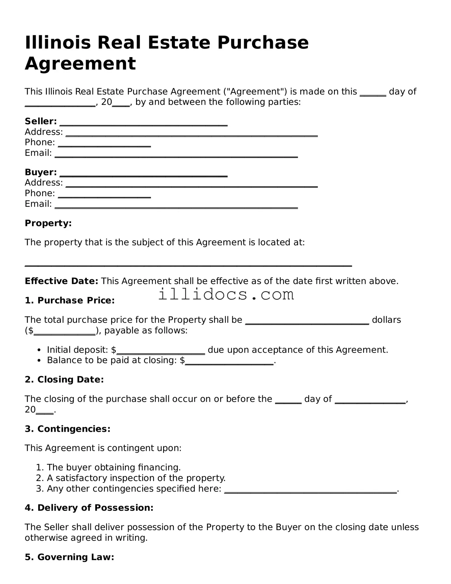 Official  Real Estate Purchase Agreement Document for Illinois