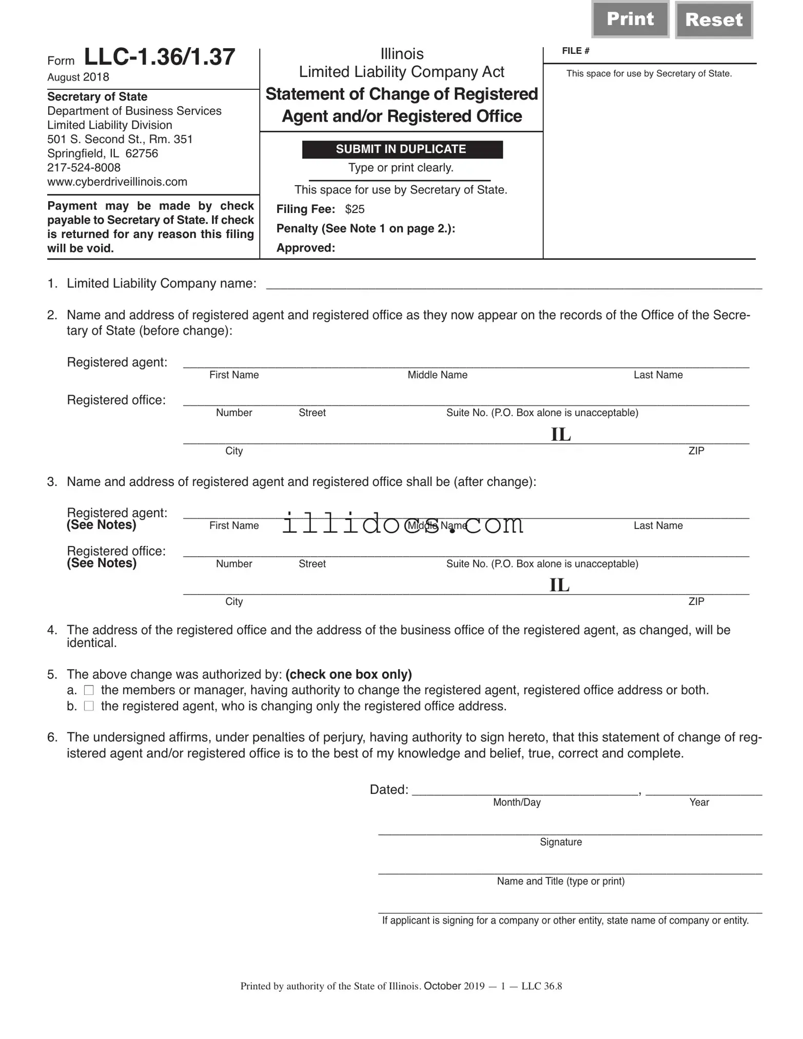 Fillable Illinois Statement Of Change Template in PDF