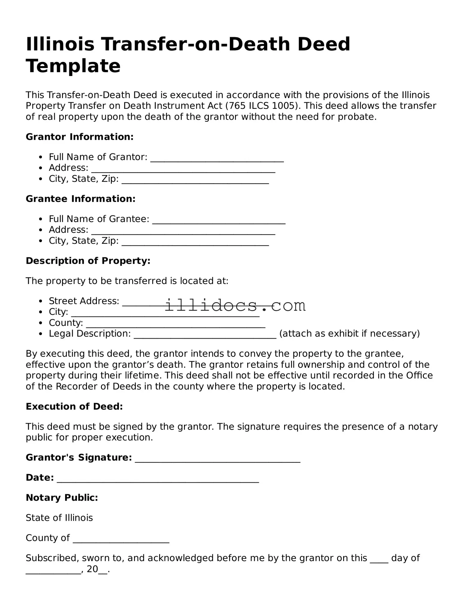 Official  Transfer-on-Death Deed Document for Illinois