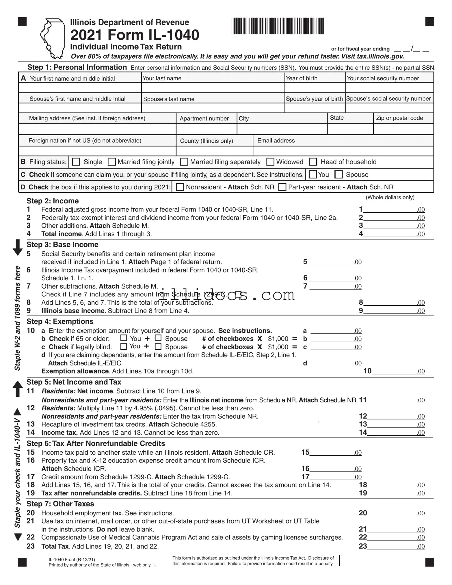 Fillable Illinois Tax Template in PDF