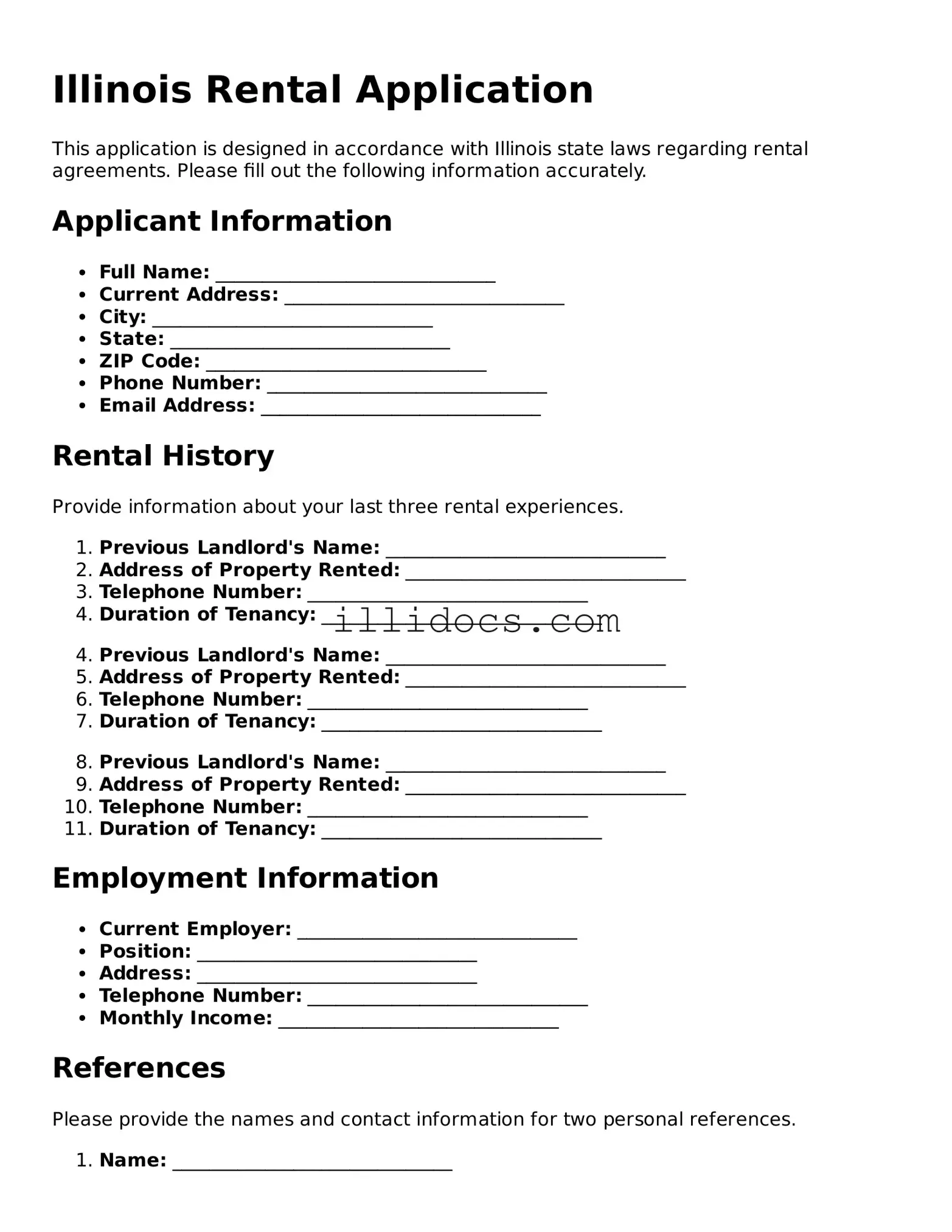 Official  Rental Application Document for Illinois