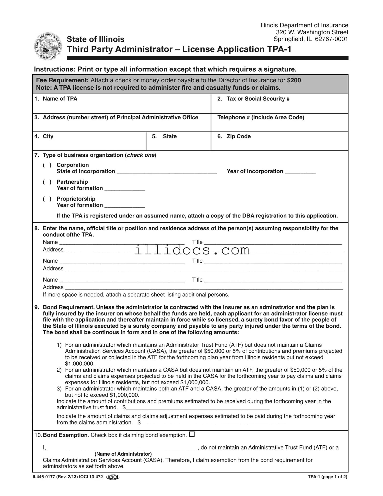 Fillable Illinois Tpa 1 Template in PDF
