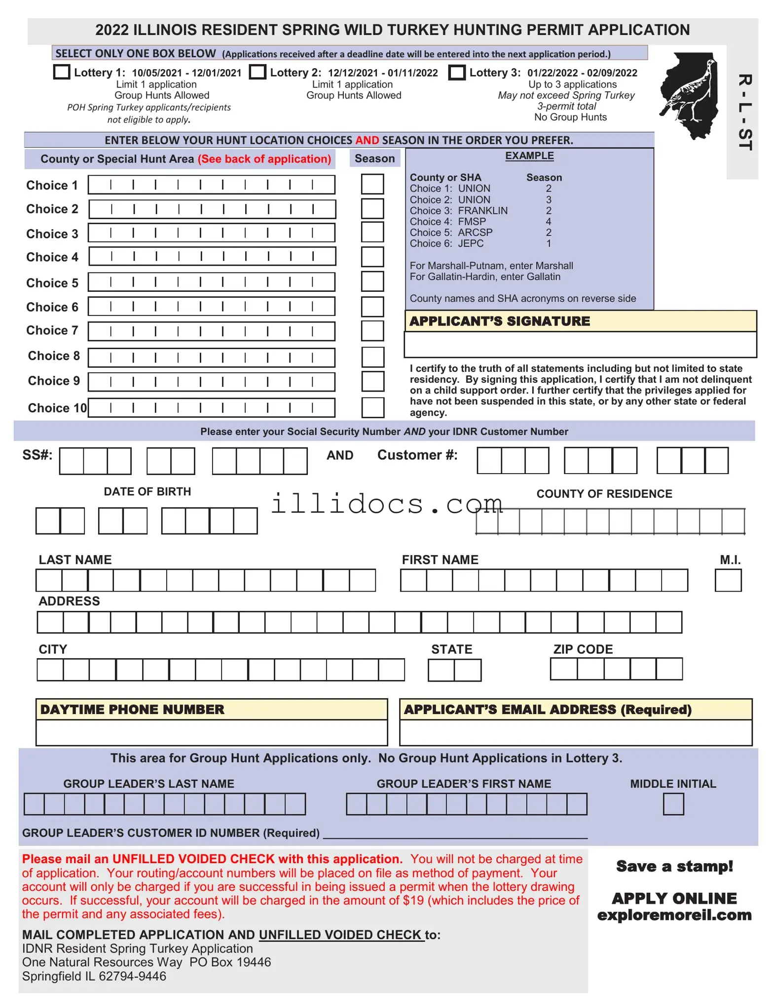 Fillable Illinois Turkey Permit Application Template in PDF