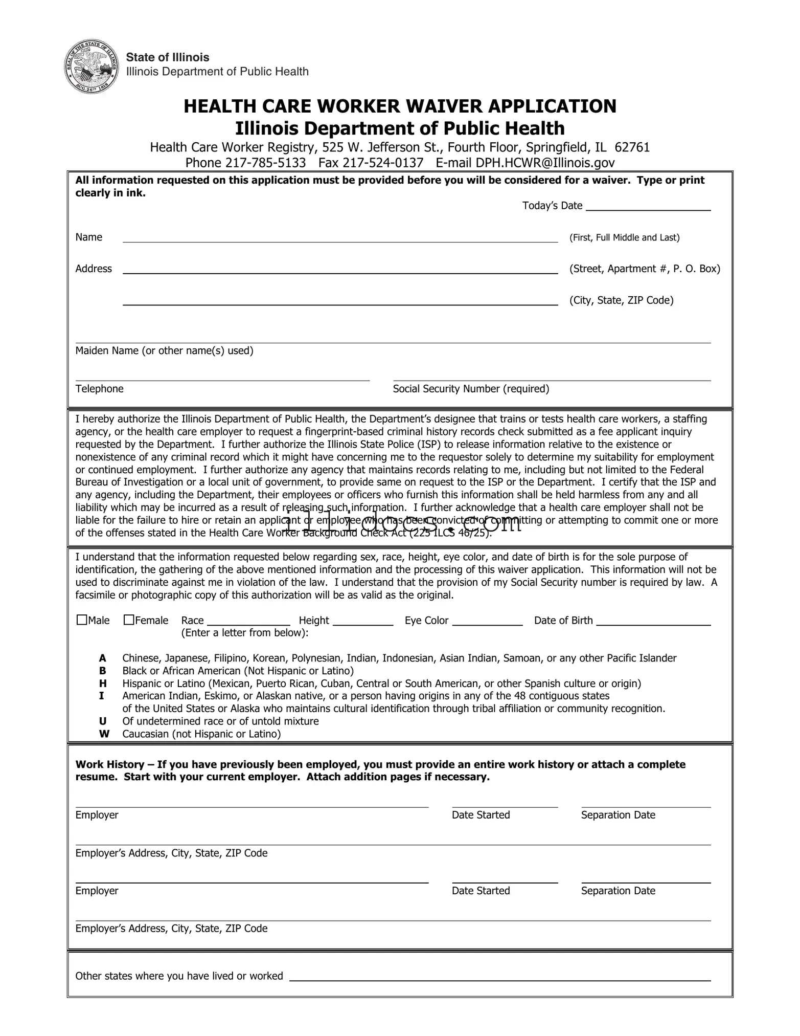 Fillable Illinois Waiver Template in PDF
