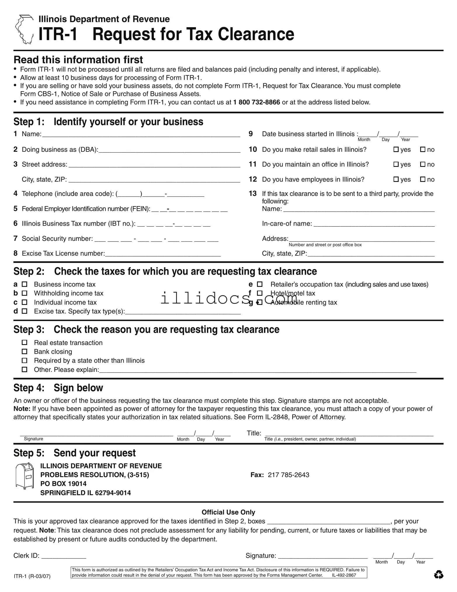 Fillable Itr 1 Illinois Template in PDF